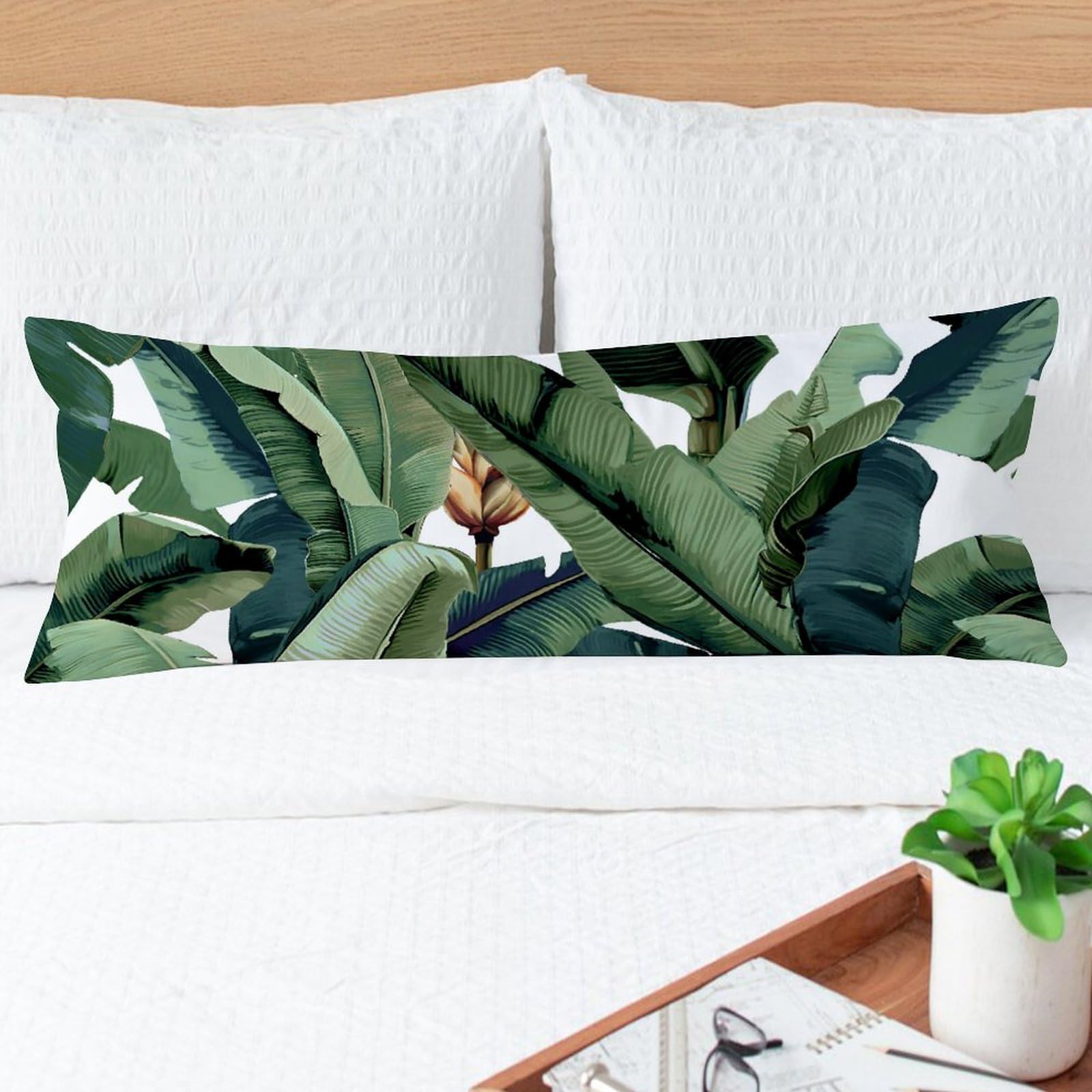 Banana Leaves Palm Body Pillow Cover 20x54 Inches - Soft Hypoallergenic Pillowcase with Hidden Zipper for Hair & Skin Protection - Perfect for Bedroom, Sofa, Travel & Anime Enthusiasts