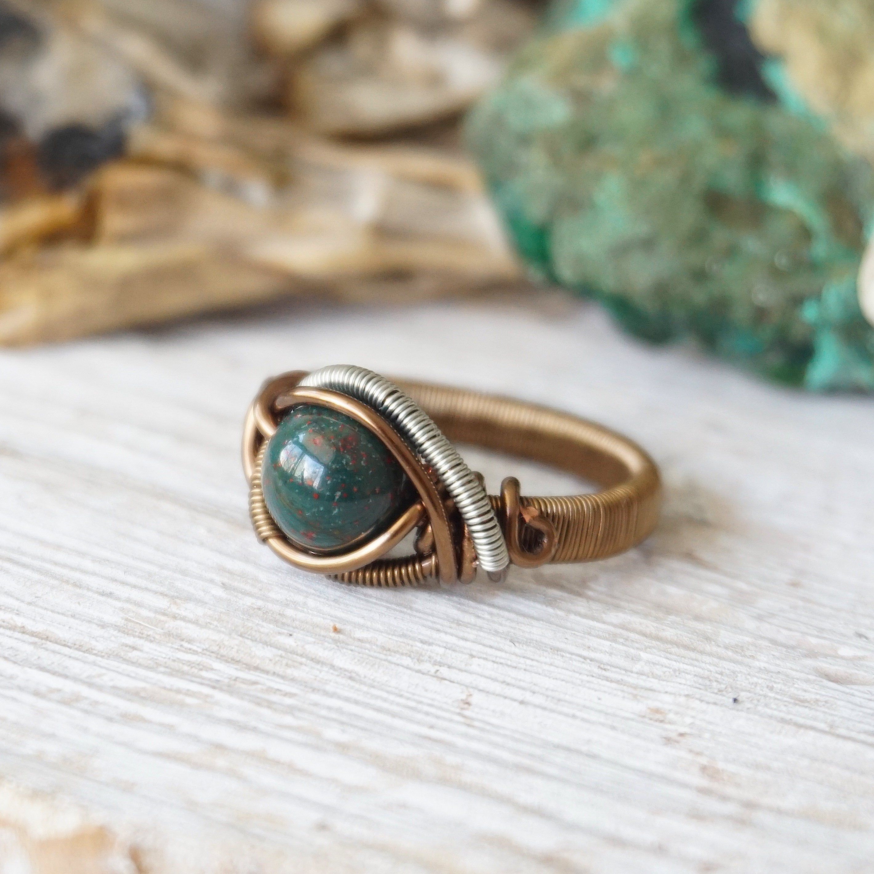 Raw Bloodstone Ring in Antique Bronze - Healing Crystal Jewelry for Protection & Grounding | Perfect for Meditation, Energy Work & Spiritual Gifts