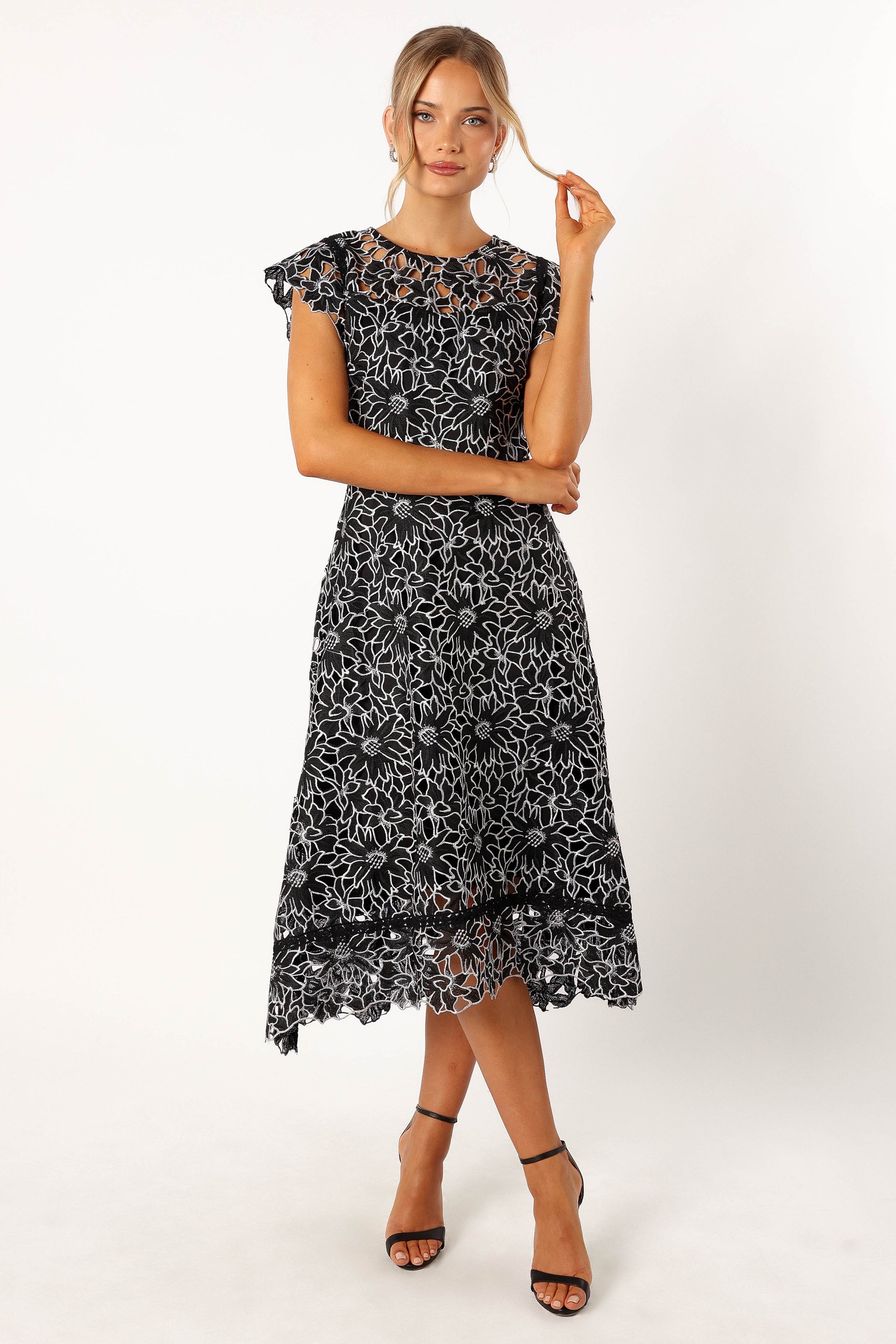 Calvin Klein Women's Black Frill Sleeve Midi Dress - Elegant Party & Cocktail Wear for Special Occasions