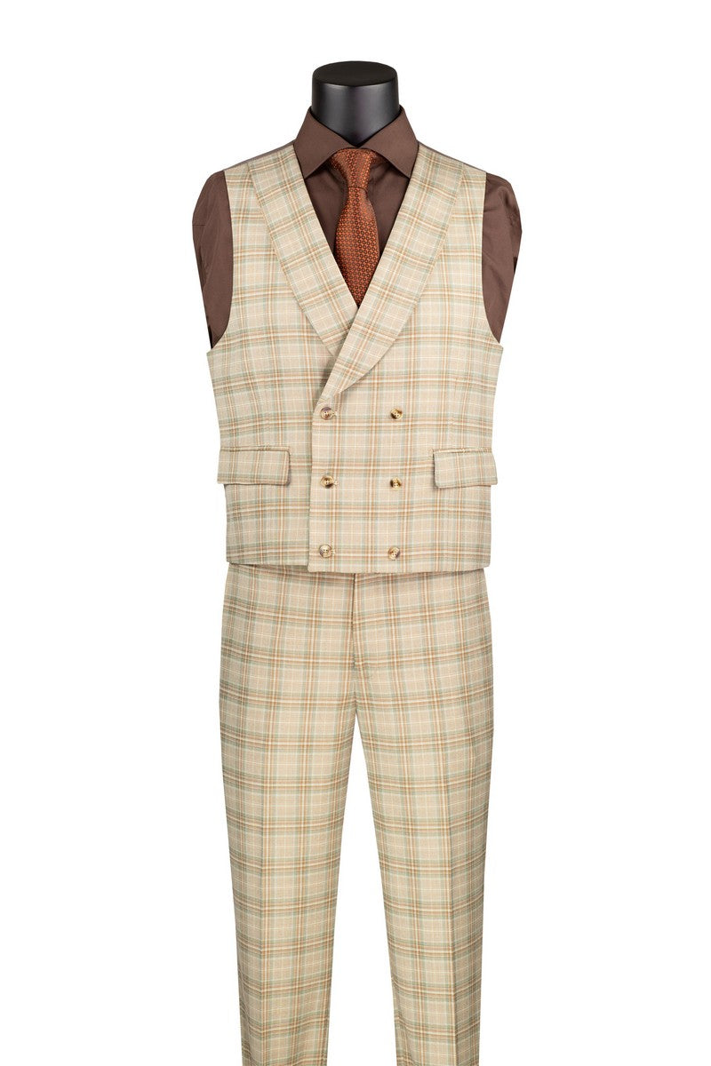 Modern Fit Windowpane 3-Piece Suit Set in Khaki - Perfect for Business Meetings, Weddings & Formal Events
