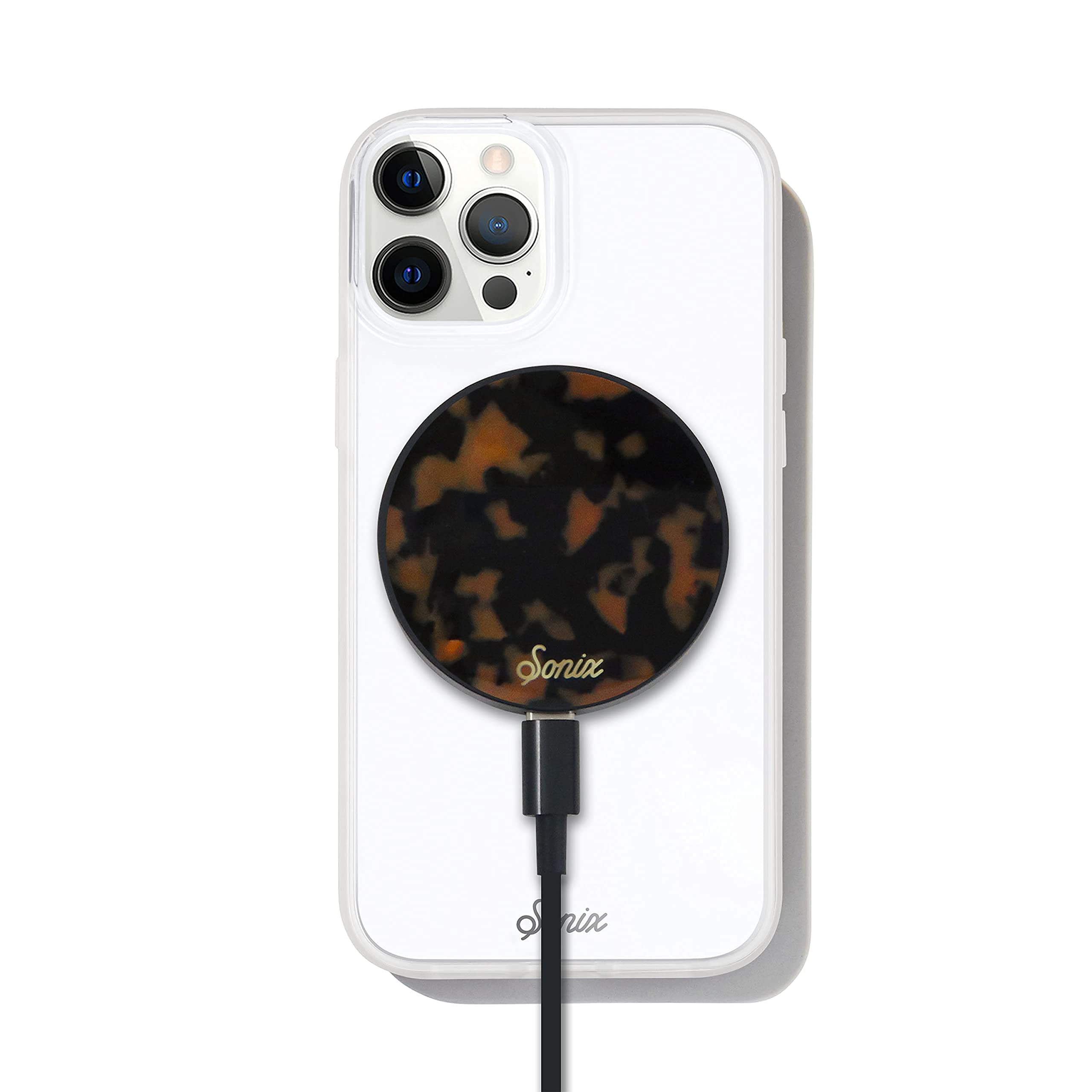 Sonix Fast Wireless Charger for MagSafe iPhone 15 14 13 12 Series - 6.5ft USB-C Cable | Brown Tortoise Shell Design | Perfect for Home Office Car & Travel Charging