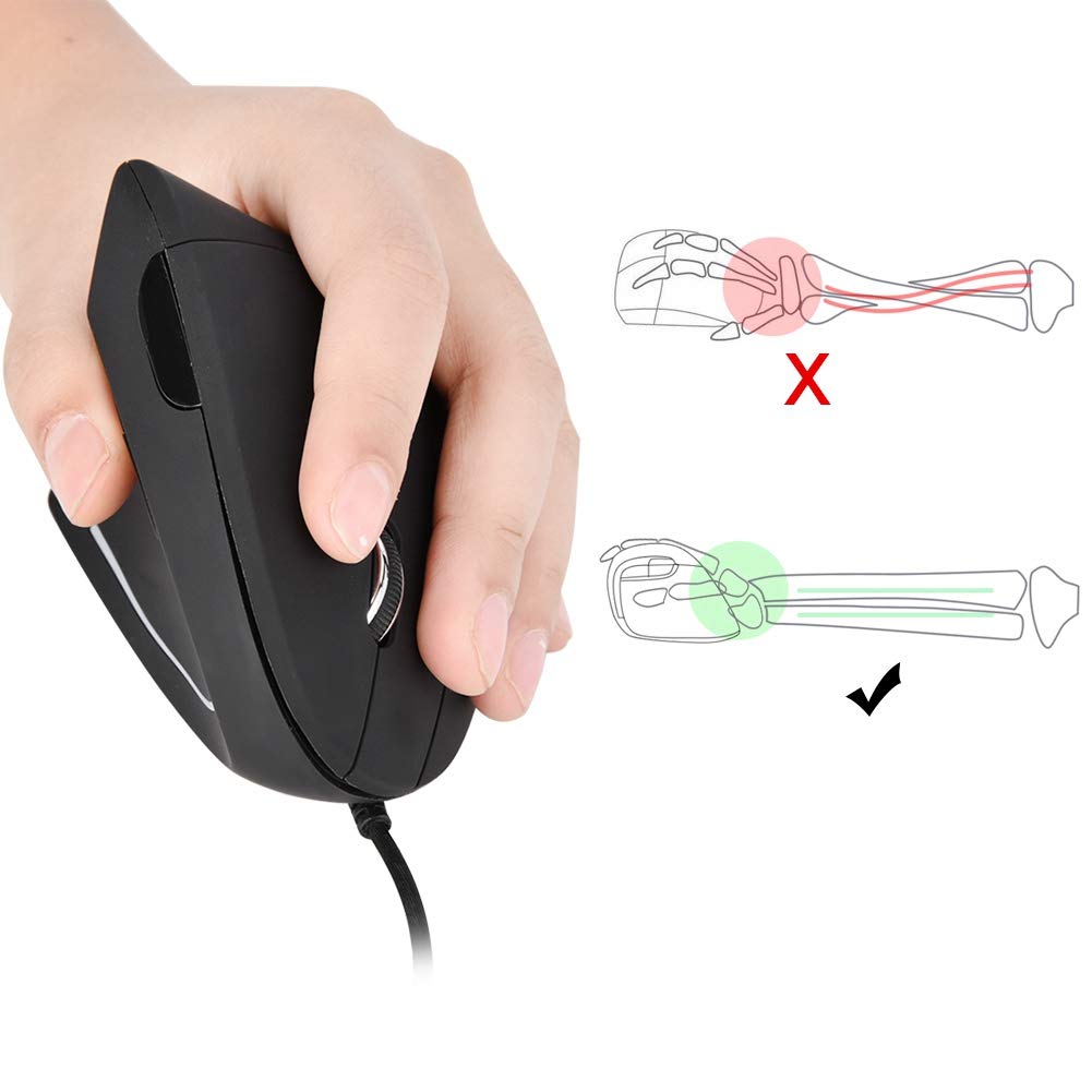 Wired Vertical Ergonomic Mouse for Left Hand - Gaming & Office Wrist Support Mouse for Laptop, PC, and Computer Use