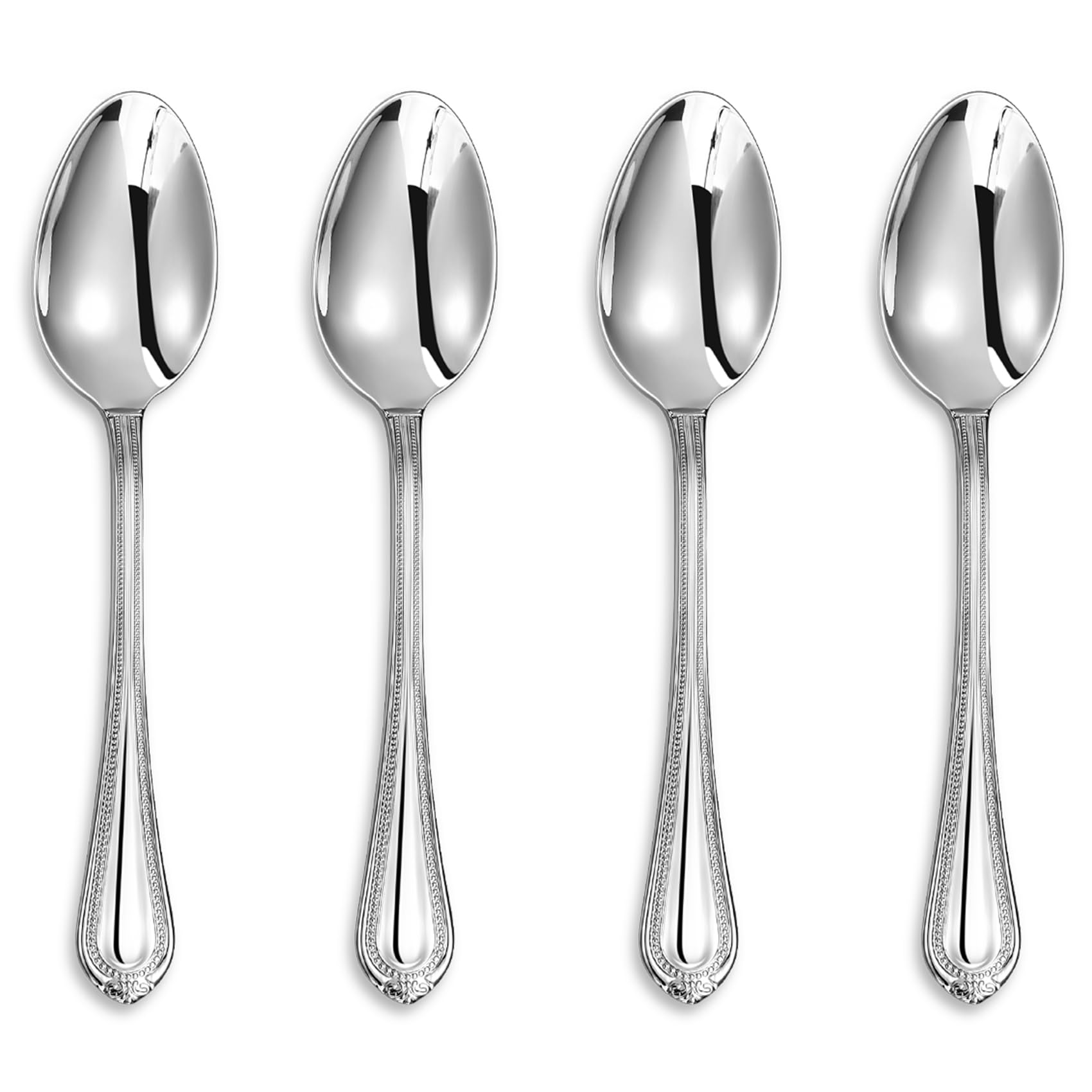 KEAWELL 4-Piece Premium Stainless Steel Spoon Set - 18/10 Silverware Teaspoons with Elegant Pearl Edge Design, Mirror Polished & Dishwasher Safe (6.4