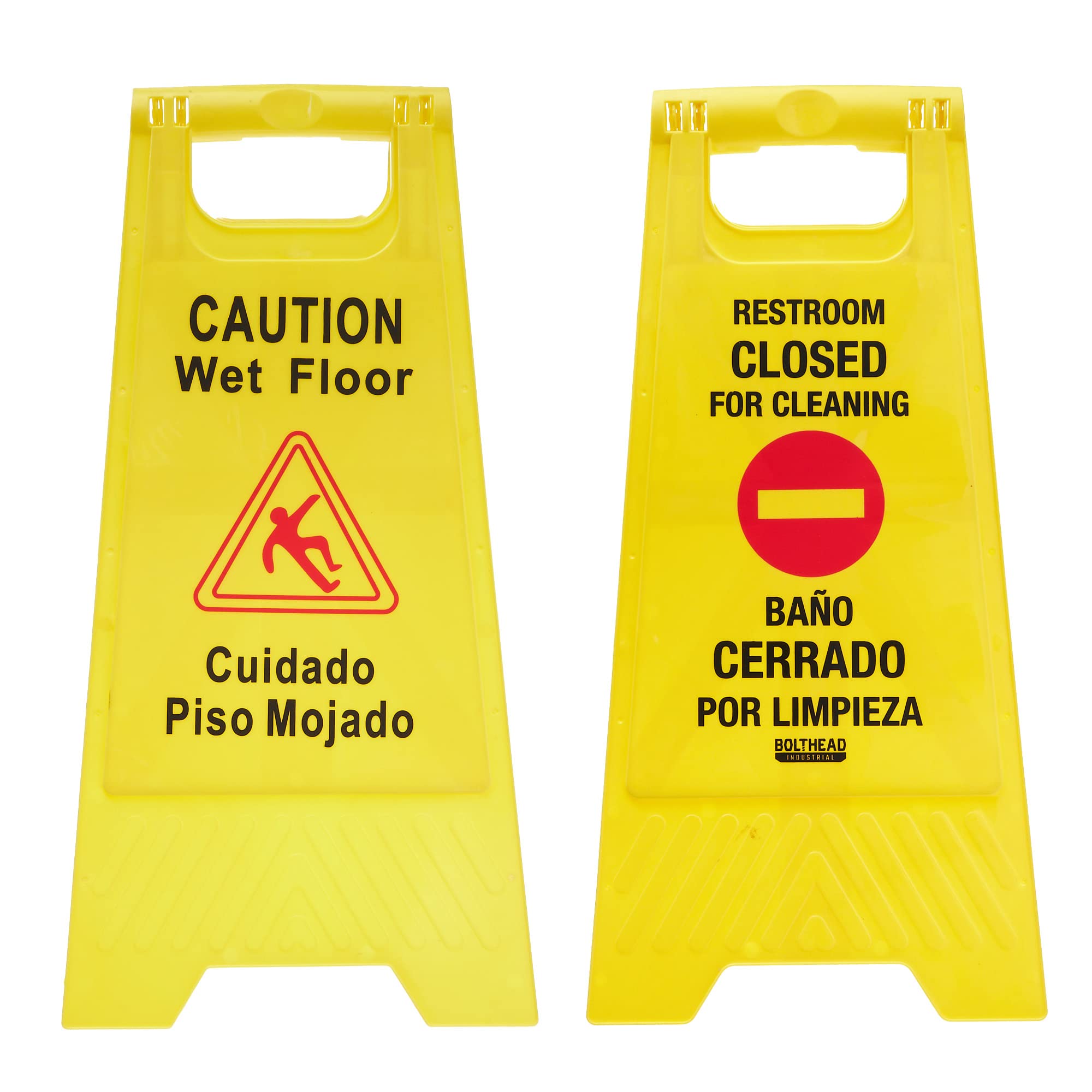 High-Visibility Yellow Bilingual Wet Floor & Restroom Closed Signs - Double-Sided English/Spanish Caution Signs for Cleaning - 2-Pack Housekeeping Supplies for Hotels, Offices & Public Restrooms
