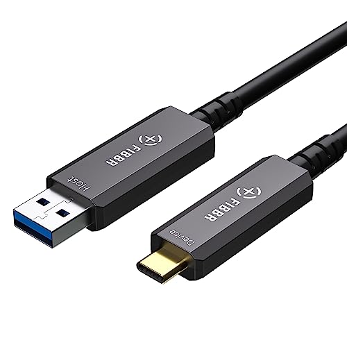 FIBBR Fiber Optic USB 3.2 Cable (33ft) - 10Gbps USB A to USB C High-Speed Data Transfer Cable for Webcams, VR/AR Headsets, Projectors, Monitors - Perfect for Gaming, Streaming & Professional AV Setups