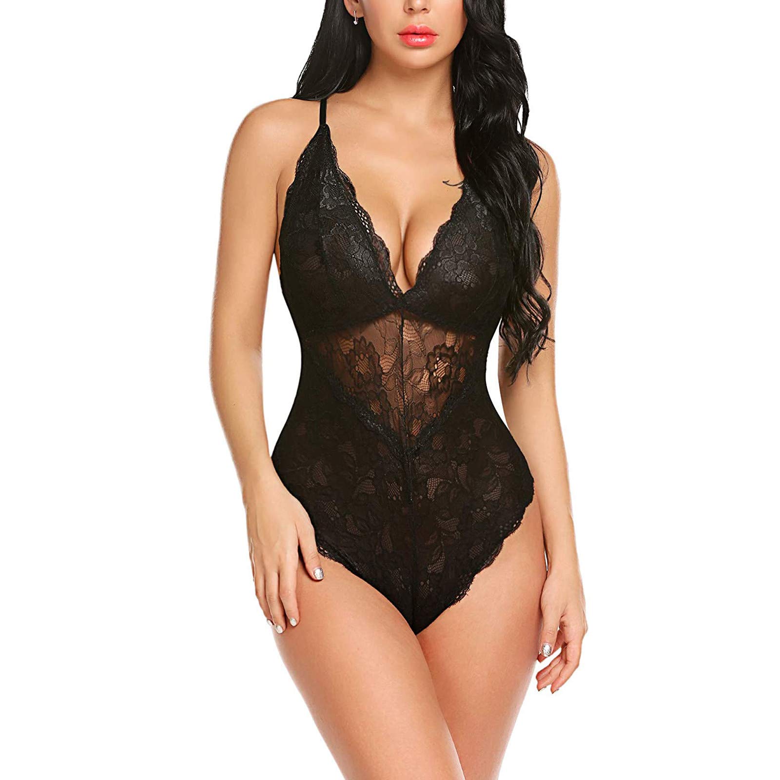 Sexy Lingerie for Women - Lace Bodysuit Babydoll Teddy Chemise Sleepwear | Halter One Piece Lingerie for Romantic Nights, Bridal Shower & Bedroom Play
