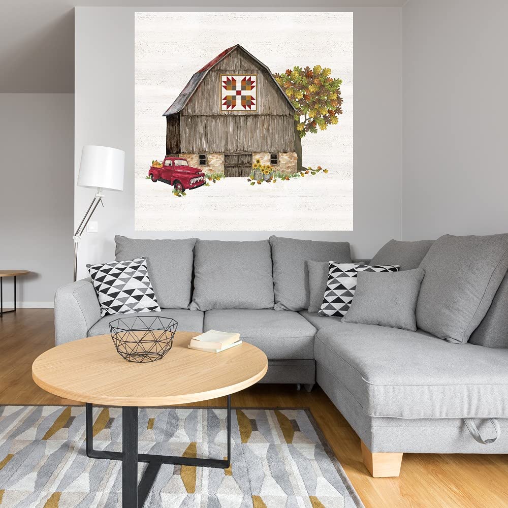 Fall Barn Quilt III Canvas Wall Art - 22x22 Inches Ready to Hang - Hand Painted by Artist Tara Reed - Perfect for Living Room, Bedroom, Office & More - Farmhouse Home Decor for Autumn & Thanksgiving
