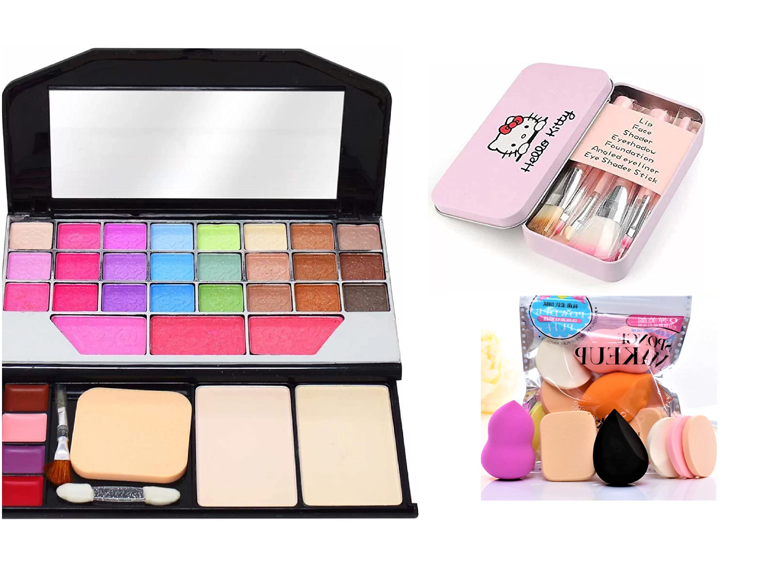 Professional Face Makeup Combo Kit - TYA 6155 Makeup Set with 7-Piece Brush Set & Storage Box + 6 Beauty Blenders | Complete Cosmetic Collection for Foundation, Contouring & Blending | Perfect for Home Use & Professional Makeup Artists