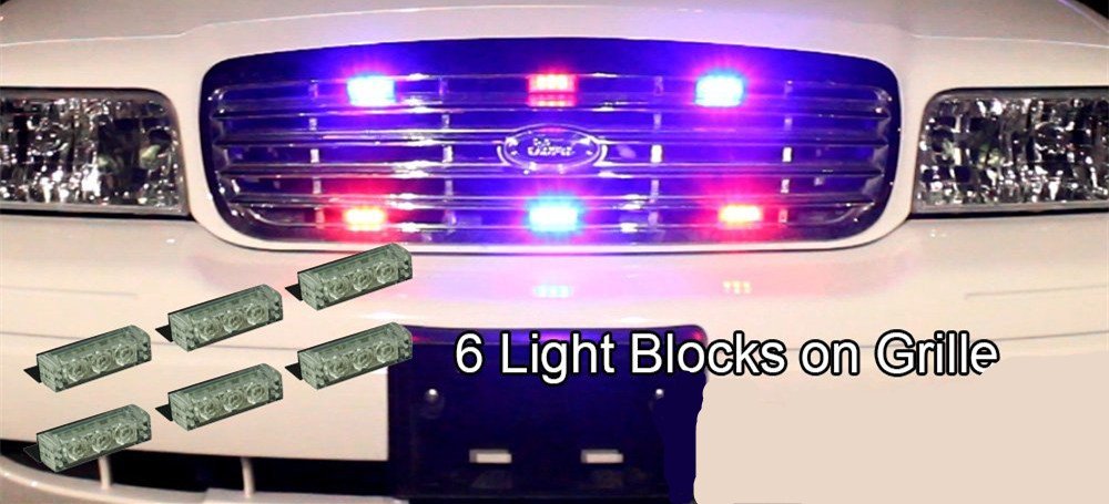 18 LED Emergency Strobe Lights - Red & Blue for Vehicle Grille & Deck - Warning & Safety Lights for Trucks & Emergency Vehicles