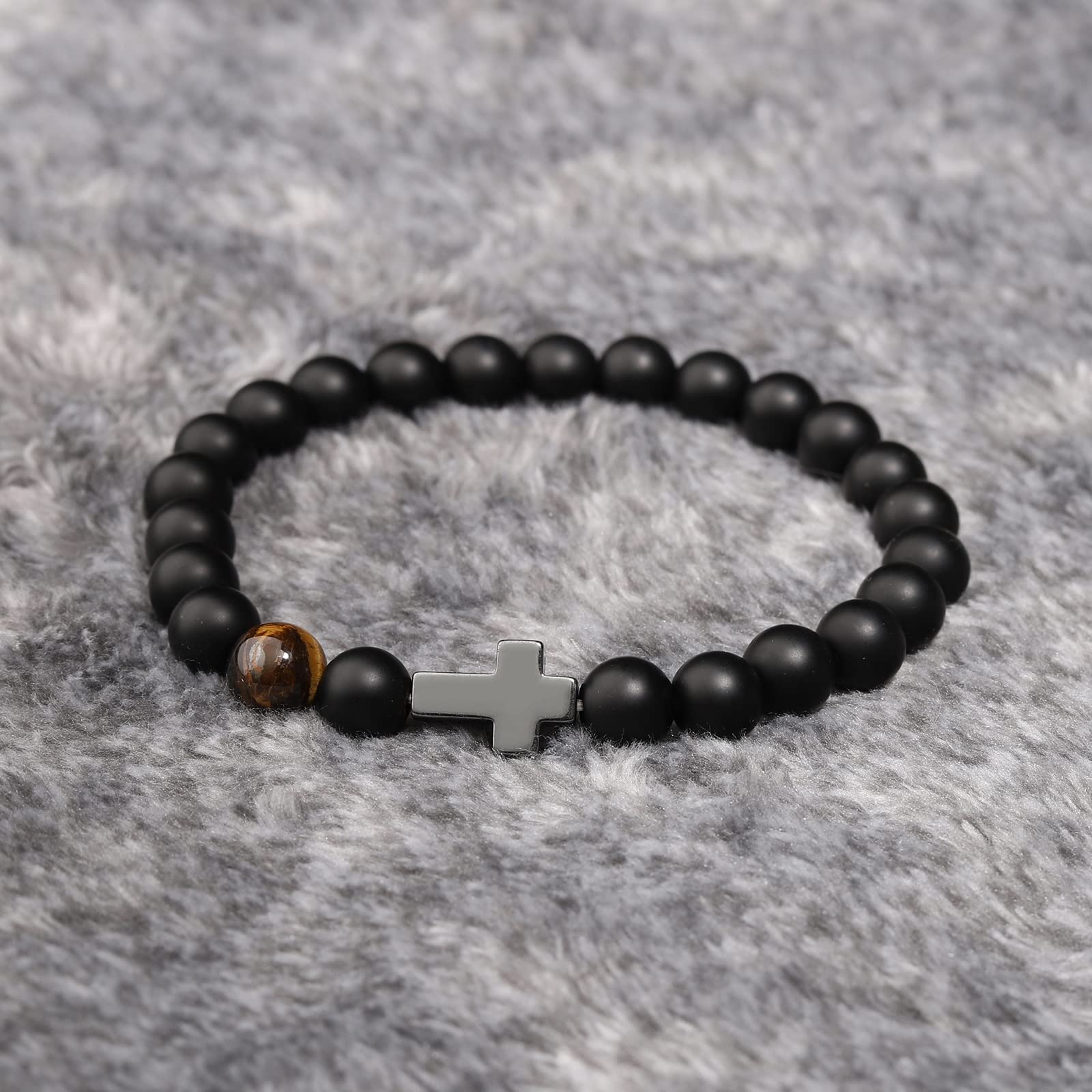 Men's Beaded Cross Bracelet - Religious Gift for Dad, Bonus Dad, Uncle, Son & Nephew | First Communion, Confirmation, Baptism & Christian Gifts | Perfect for Father's Day, Birthday & Christmas | Faith-Based Jewelry for Daily Wear & Special Occasions