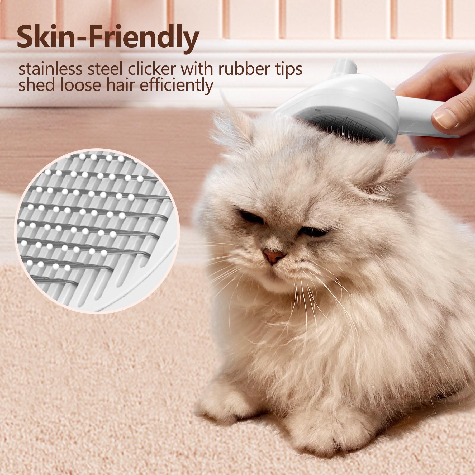 L&W BROS. Cat Steam Brush for Shedding - Self Cleaning Pet Grooming Tool with Misting Function for Long Haired Cats (White) | Gentle Detangling & Hair Removal for Healthy Coat | Perfect for Home Grooming & Shedding Season Care
