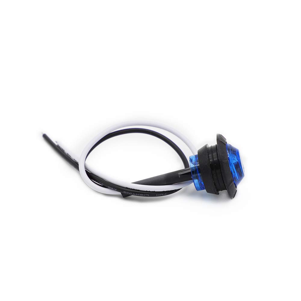 20 Pcs 3/4 Inch Small Round Blue LED Side Marker Lights - Universal Fit for Trailer, Truck, RV, Tow Pickup - 12V DC, 3 LEDs per Light - Waterproof Clearance Lights with Grommets - Perfect for Night Driving, Vehicle Safety & Road Visibility