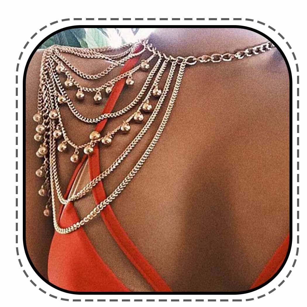 Sexy Gold Beaded Body Chain Jewelry for Women - Layered Shoulder Chains with Tassels | Perfect for Music Festivals, Beach Parties & Boudoir Photography