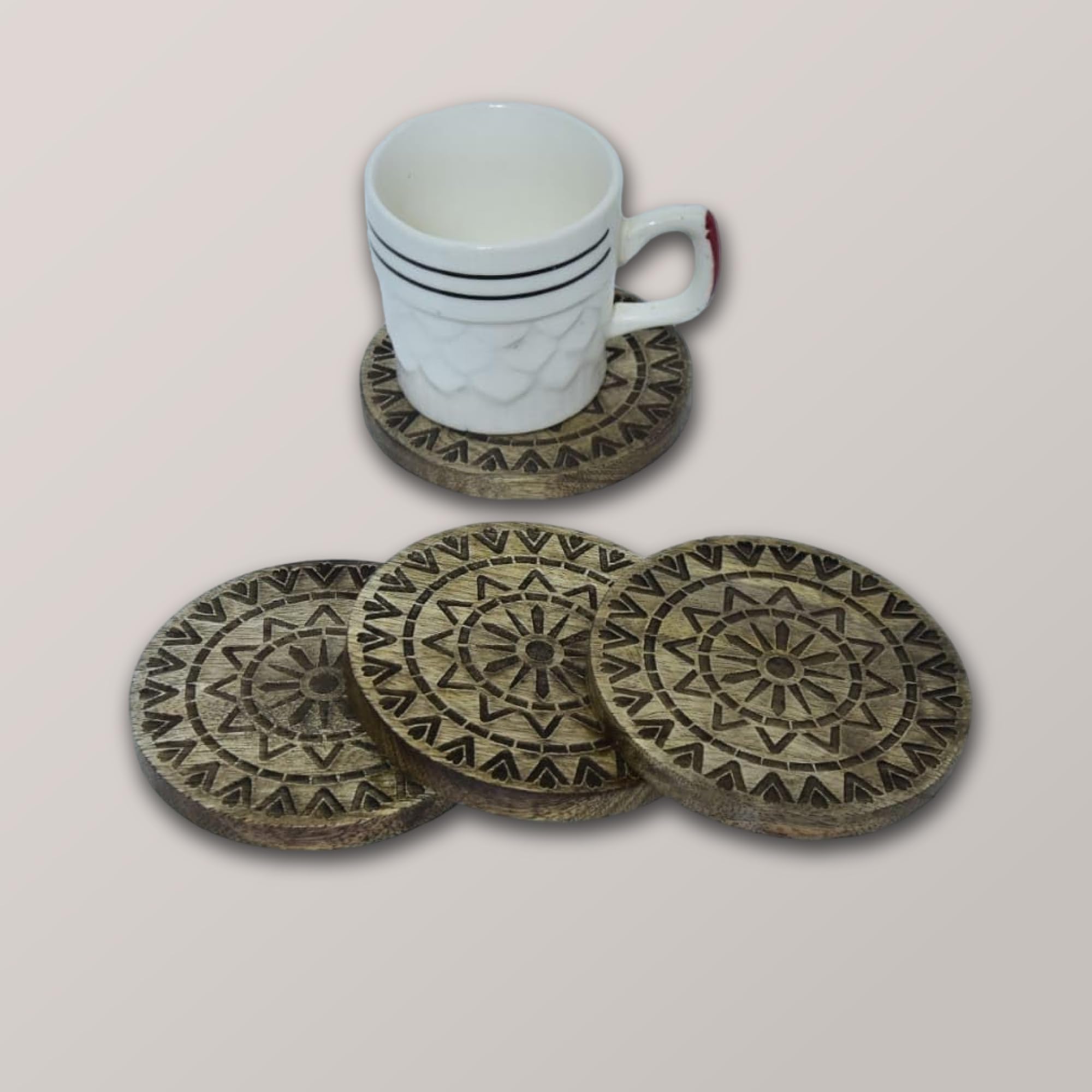 SHAIZHOME Set of 6 Natural Wooden Drink Coasters - 3.5 Inch Round Absorbent Coasters for Tea, Coffee & Wine - Rustic Home Decor for Dining Table, Kitchen & Office - Perfect Gift for Tea Lovers