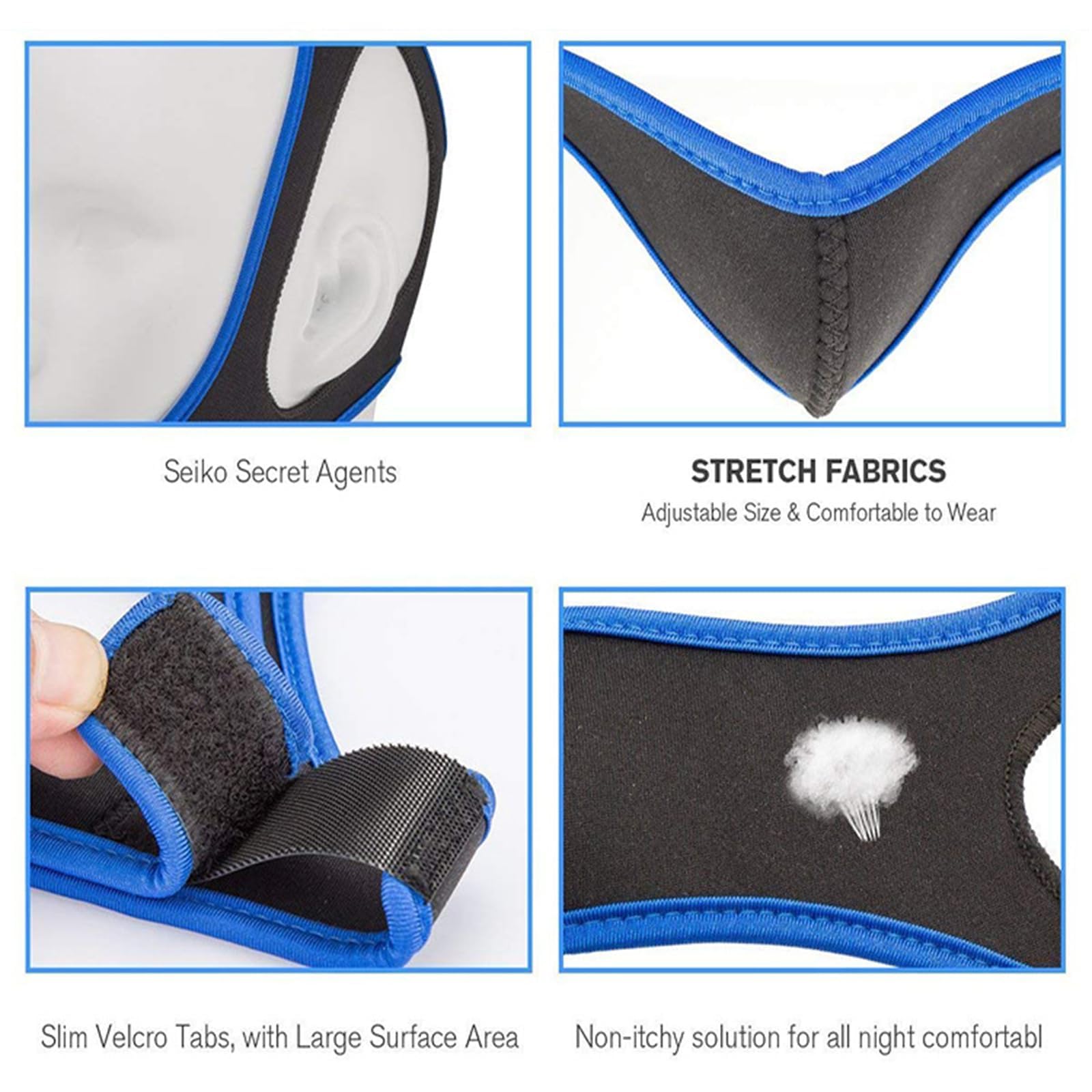 Veralabs Airflow Jaw Strap - Adjustable & Breathable Snoring Chin Strap for Men & Women - Stop Snoring & Improve Sleep - Comfortable for Side & Back Sleepers (Blue)