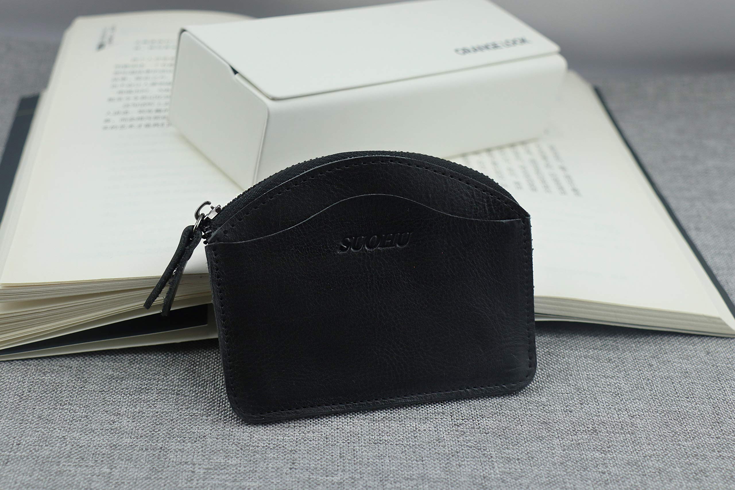 SUOHU Mini Card Coin Purse - Retro Leather Zipper Wallet for Men & Women - Compact RFID Blocking Small Wallet for Credit Cards & Cash - Perfect for Travel, Shopping & Everyday Use