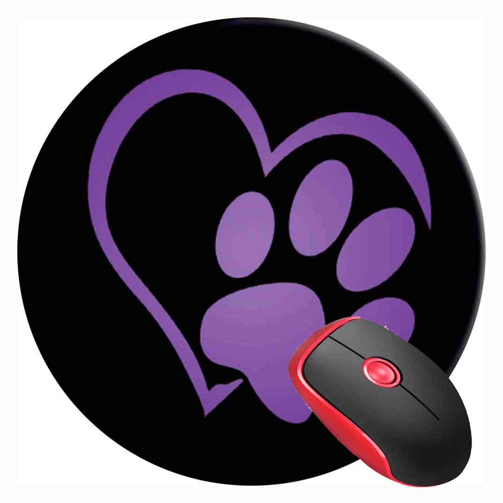 Purple Cat Paw Heart Design Round Gaming Mouse Pad - Non-Slip Rubber Base Cute Mouse Mat for PC, Laptop, Office & Home Use | Perfect for Gamers, Work & Study