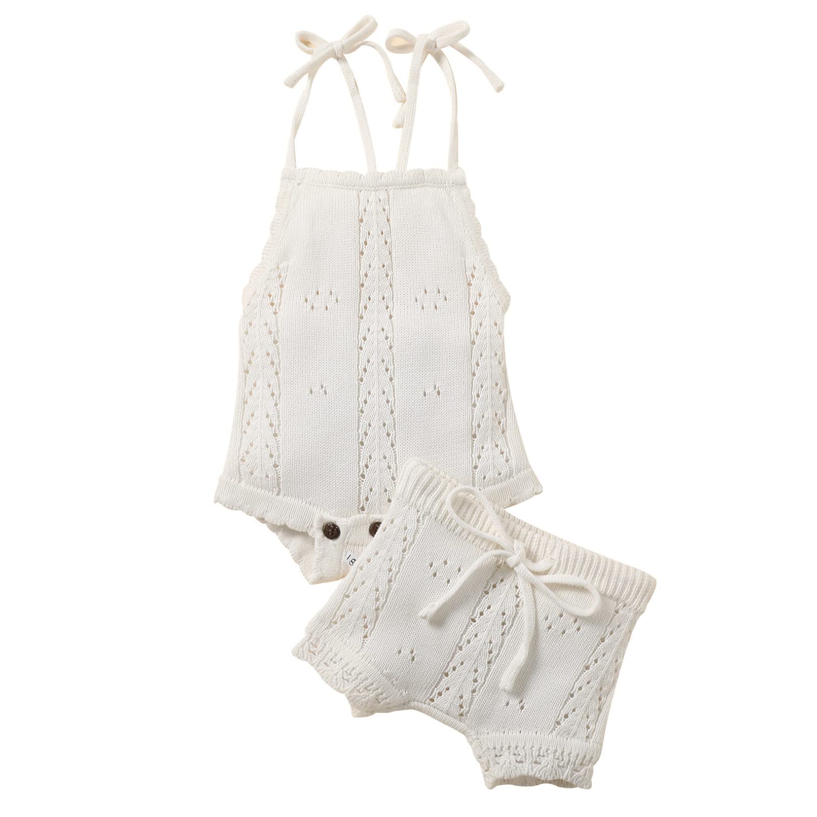 JEATHA Newborn Baby Girl Summer Outfit - Sleeveless Lace-Up Romper & Shorts 2-Piece Set | Cute Infant Clothes for Beach, Photo Shoots & Daily Wear