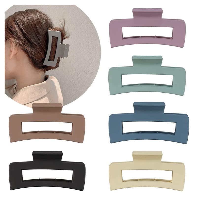 FAMEZA 6-Pack Strong Hold Rectangle Hair Claw Clips - Matte Solid Color Non-Slip Jaw Clamps for Women & Girls | Perfect for Ponytails, Buns & Everyday Hairstyles