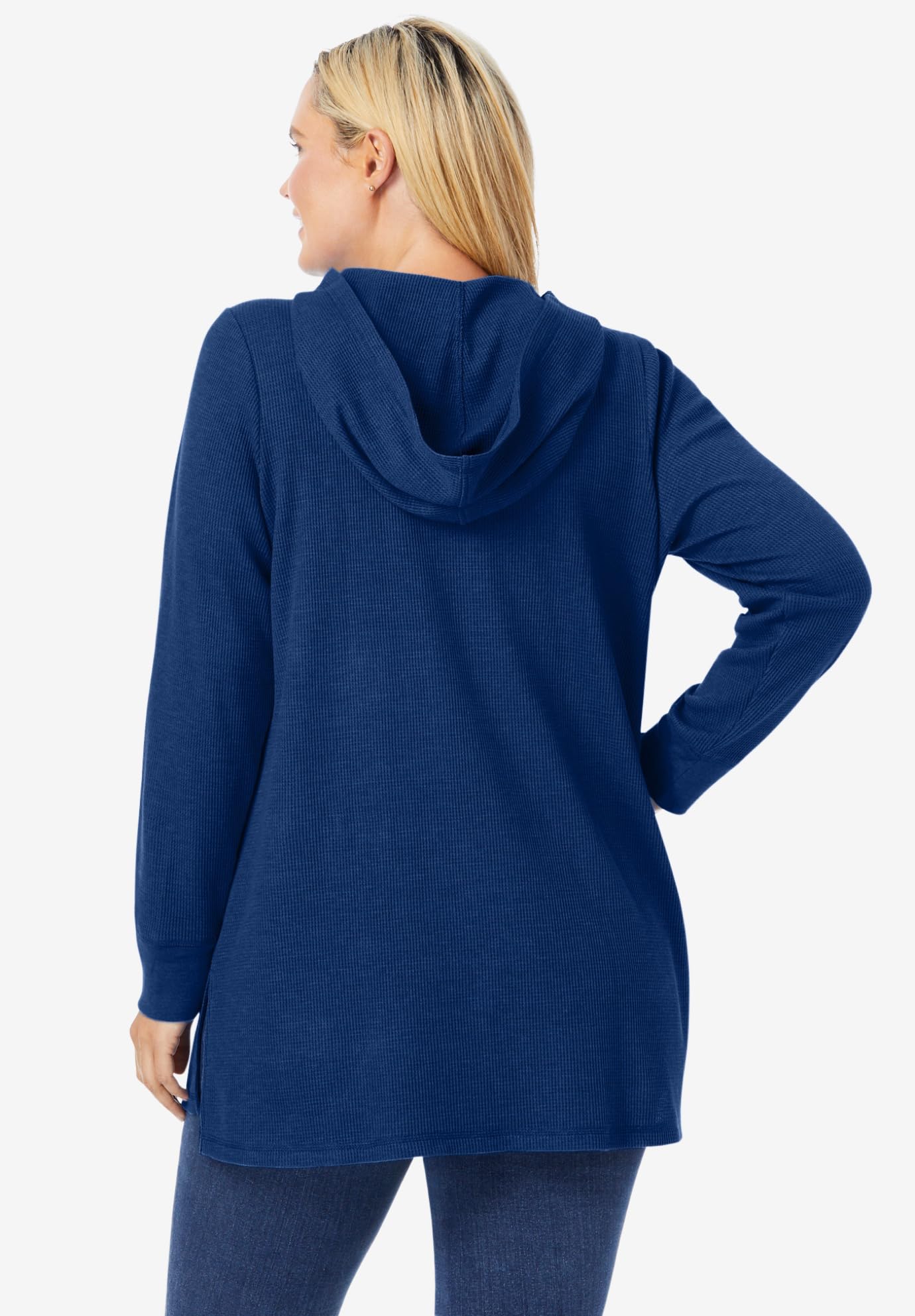Woman Within Women's Plus Size Waffle-Thermal Lace-Up Hoodie - Cozy Fleece-Lined Winter Pullover for Casual Wear & Outdoor Activities