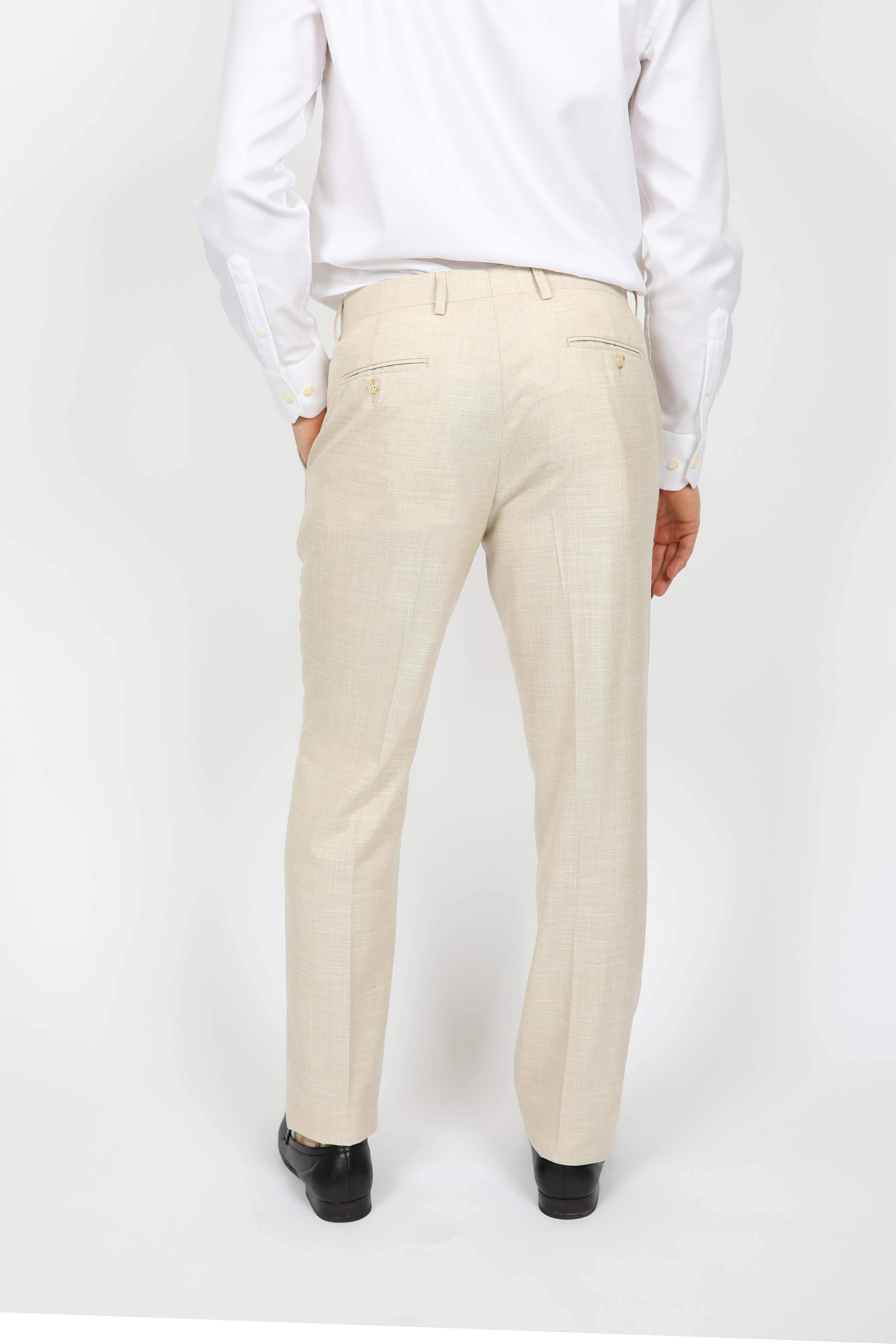 Beige Brinsley Linen Weave Trousers for Women - Comfortable High Waist Wide Leg Pants for Office, Travel & Casual Wear