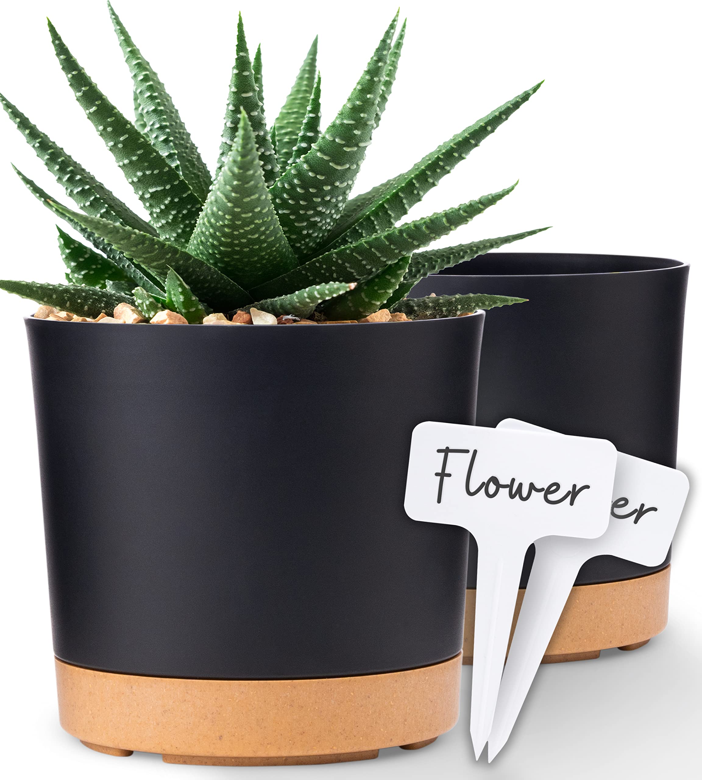 Stylish 8-Inch Black Indoor Plant Pots - Set of 2 Modern Flower Planters for Houseplants, Succulents & Herbs | Perfect for Home Decor, Office Desk & Garden Decorations