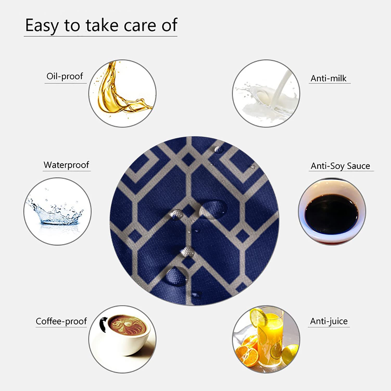 Premium Moroccan Fitted Square Tablecloth - Navy Blue Geometric Elastic Edge Table Cover | Dustproof, Oil Resistant & Machine Washable Polyester Fabric | Perfect for Holiday Dinners, Patio Parties & Family Gatherings | Fits 24x24 Inch Tables
