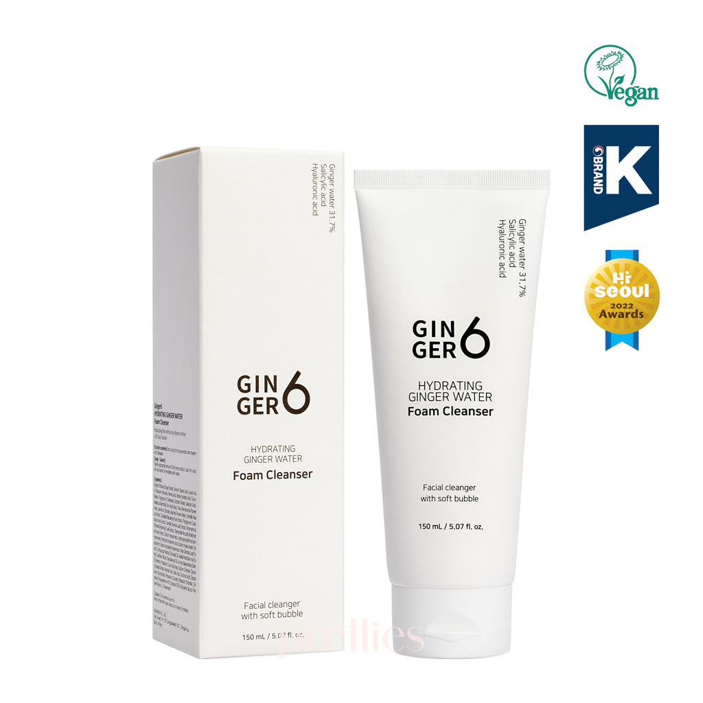 Ginger6 Hydrating Ginger Water Foam Cleanser 150ml - Gentle Face Wash for Dry & Sensitive Skin - Daily Skincare Routine & Travel Essential