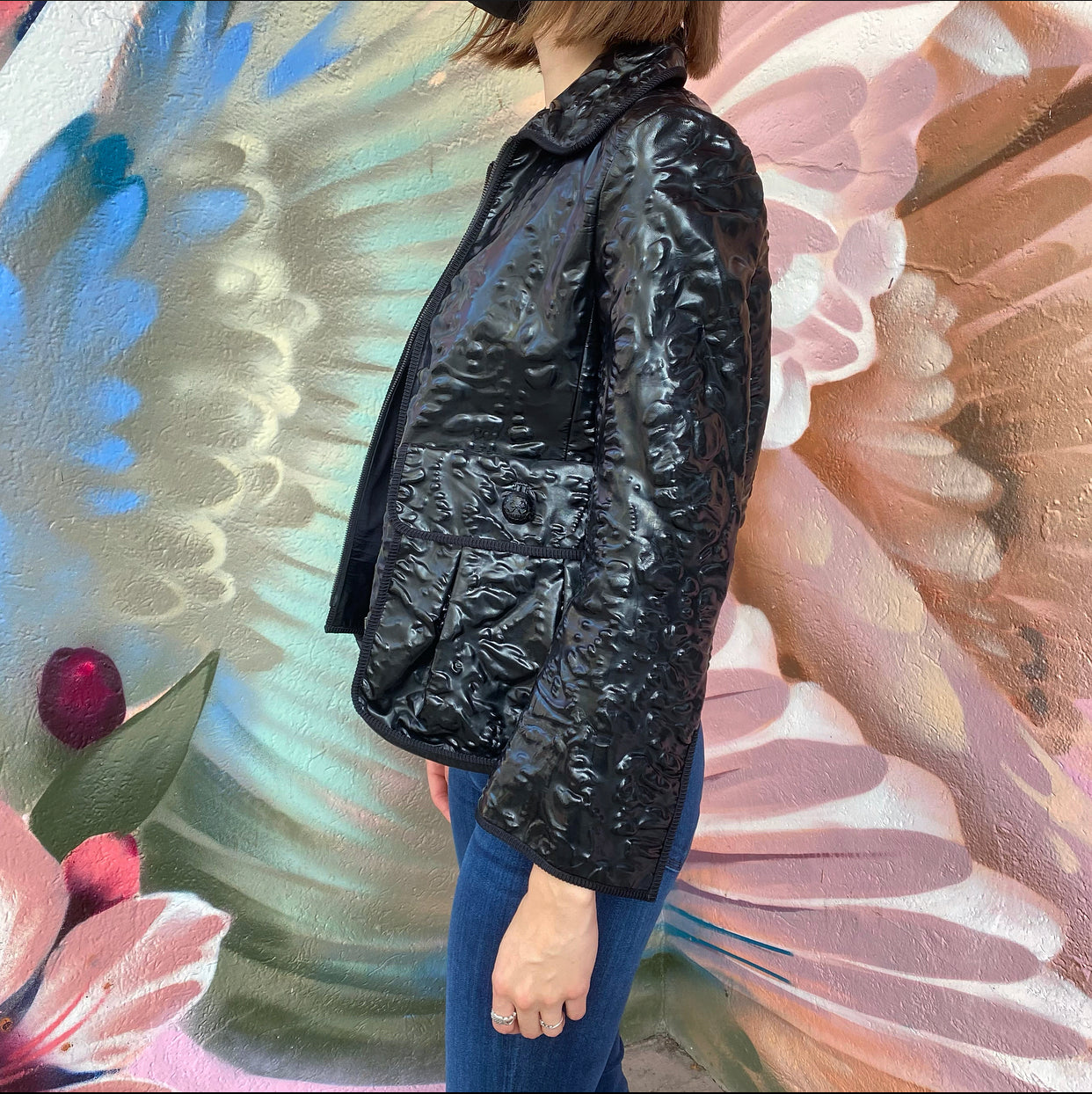 Fendi Black Molded Leather Zip Jacket for Women | USA Size XS / 0 / 2 | Stylish Outerwear for Fall & Winter Fashion, Office Wear & Night Out