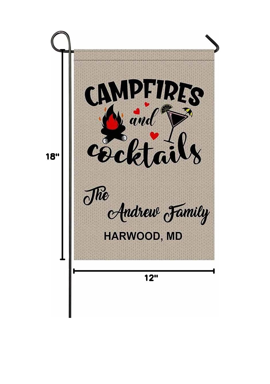 Personalized Happy Campers Garden Flags - Double Sided 12x18 Inch Outdoor Decor for Campfires, Cocktails & Backyard Parties - Perfect for RV, Camper & Patio Decorations