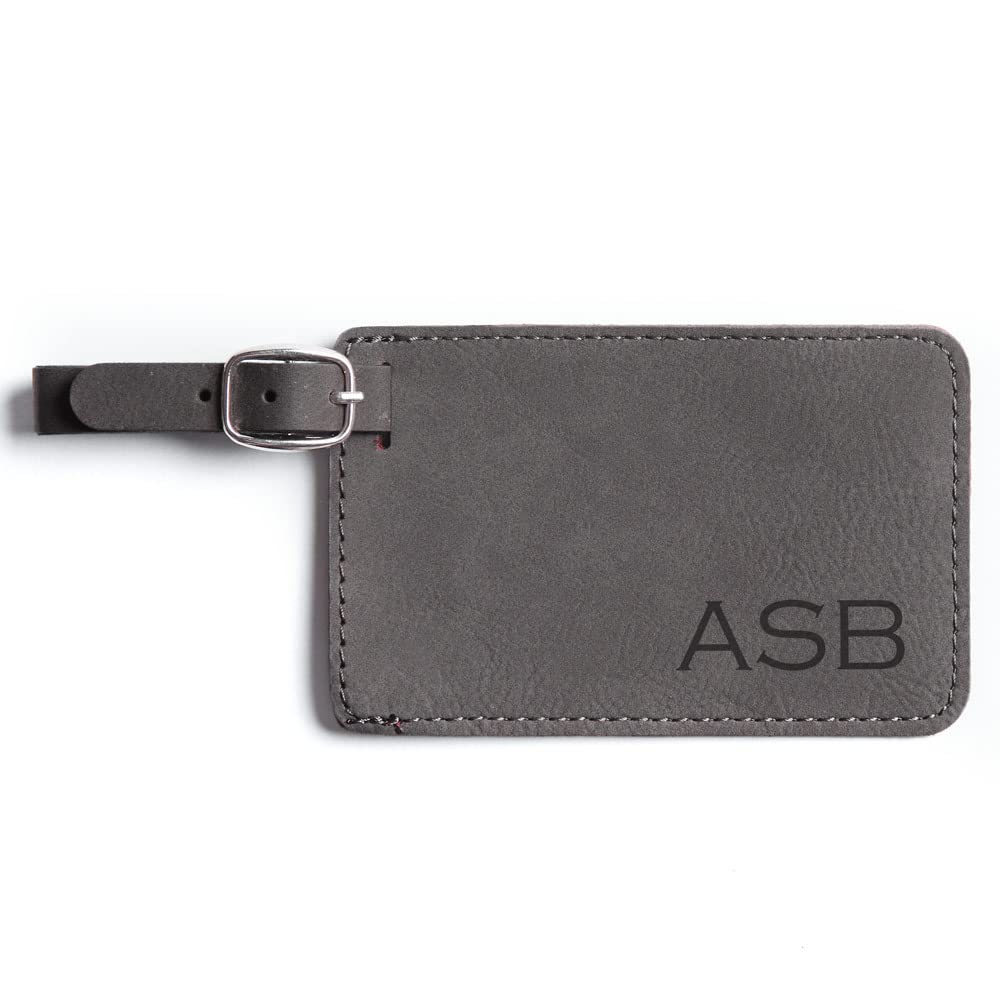Personalized Vegan Leather Luggage Tag with Monogram Initials - Custom Gray Bag Tag for Travel, Suitcases & Backpacks | Lifetime Creations