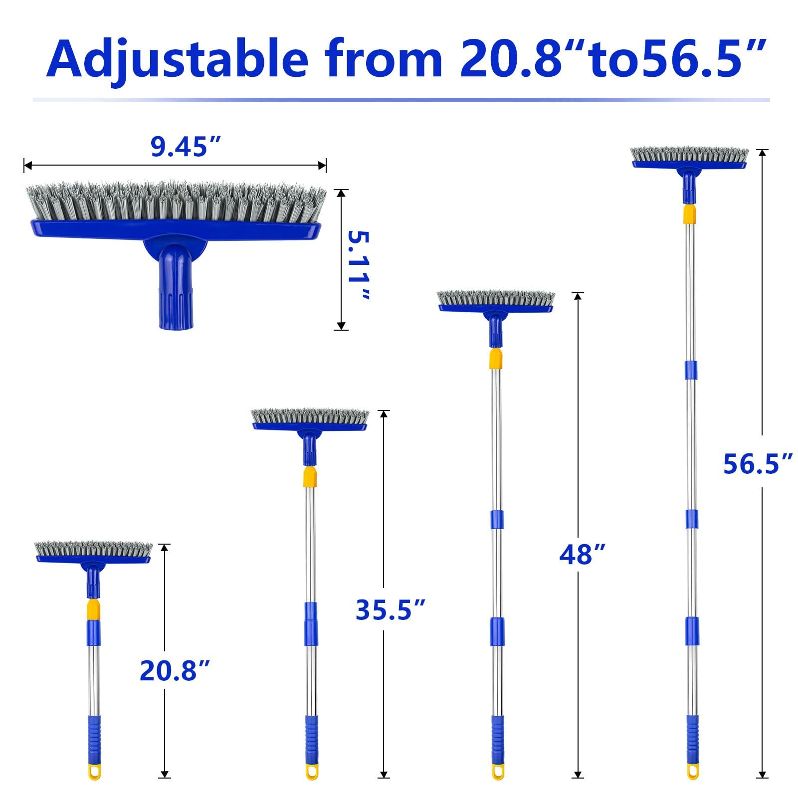 ITTAHO 2 Pack Grout Brush with Long Handle - 56.5'' Extendable Swivel Grout Cleaning Brush for Tile Floors, Bathroom, Shower & Baseboards - Heavy Duty V-Shape Grout Scrub Brush for Deep Cleaning Corners & Hard-to-Reach Areas - Perfect for Home, Kitchen & Commercial Use