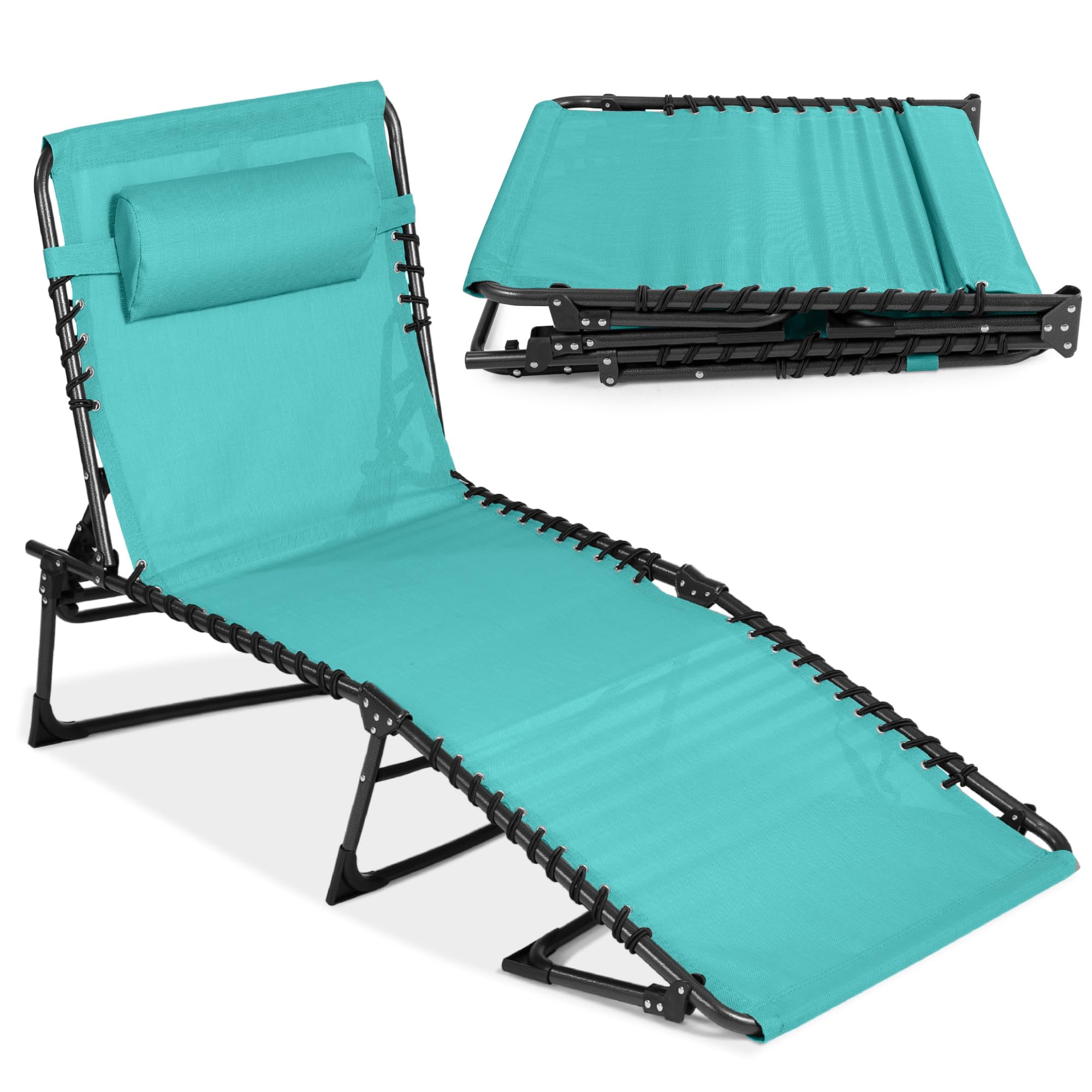 Best Choice Products Patio Chaise Lounge Chair - Portable Outdoor Folding Recliner with 8 Adjustable Positions, Sturdy Handles & 300lb Weight Capacity - Teal Blue - Perfect for Backyard, Poolside, Beach & Camping Relaxation