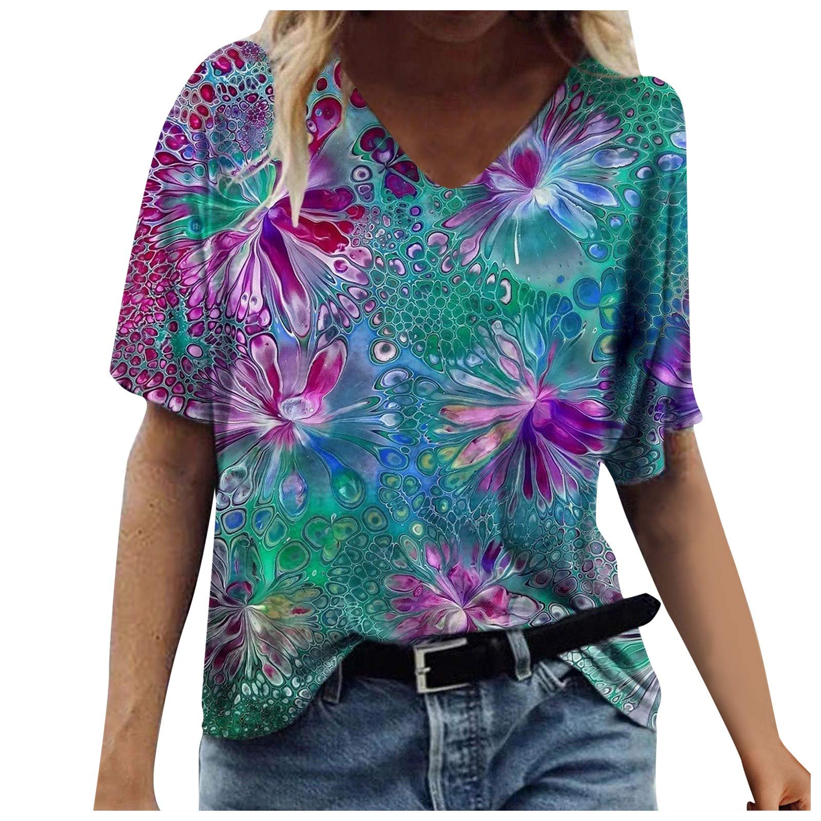 Trendy Women's Summer Printed Short Sleeve T-Shirt - Casual Crew Neck Blouse for Everyday Wear, Outings & Vacation Outfits
