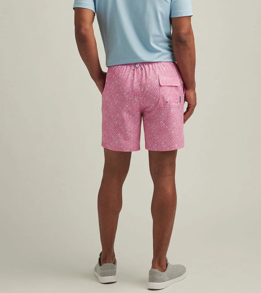 Peter Millar Men's 7 Inch Swim Trunks - Quick Dry, UPF 50+ Sun Protection, Comfortable Beach Shorts for Swimming, Vacation & Summer Activities (Pink Caliente)