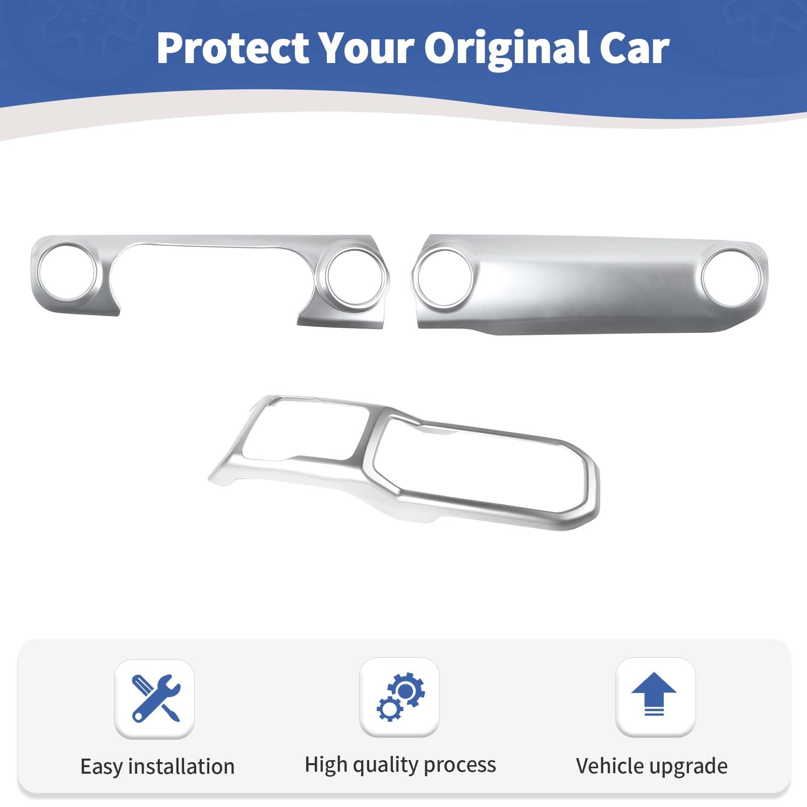 Silver Dash Trim Cover & Gear Shift Panel Frame for Jeep Wrangler JL/JLU/Gladiator JT (2018-2023) - 3-Piece Interior Upgrade Kit - Perfect for Off-Road Protection & Custom Styling