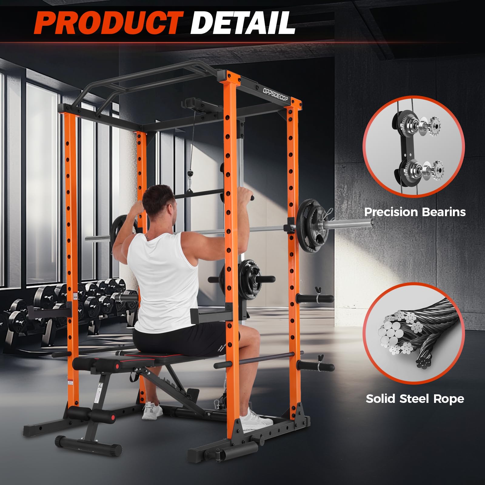 OPPSDECOR 1600lbs Power Cage with LAT Pull-Down & Adjustable Cable Pulley System - Multi-Functional Squat Rack for Home Gym | Strength Training Equipment for Weightlifting, CrossFit & Full-Body Workouts