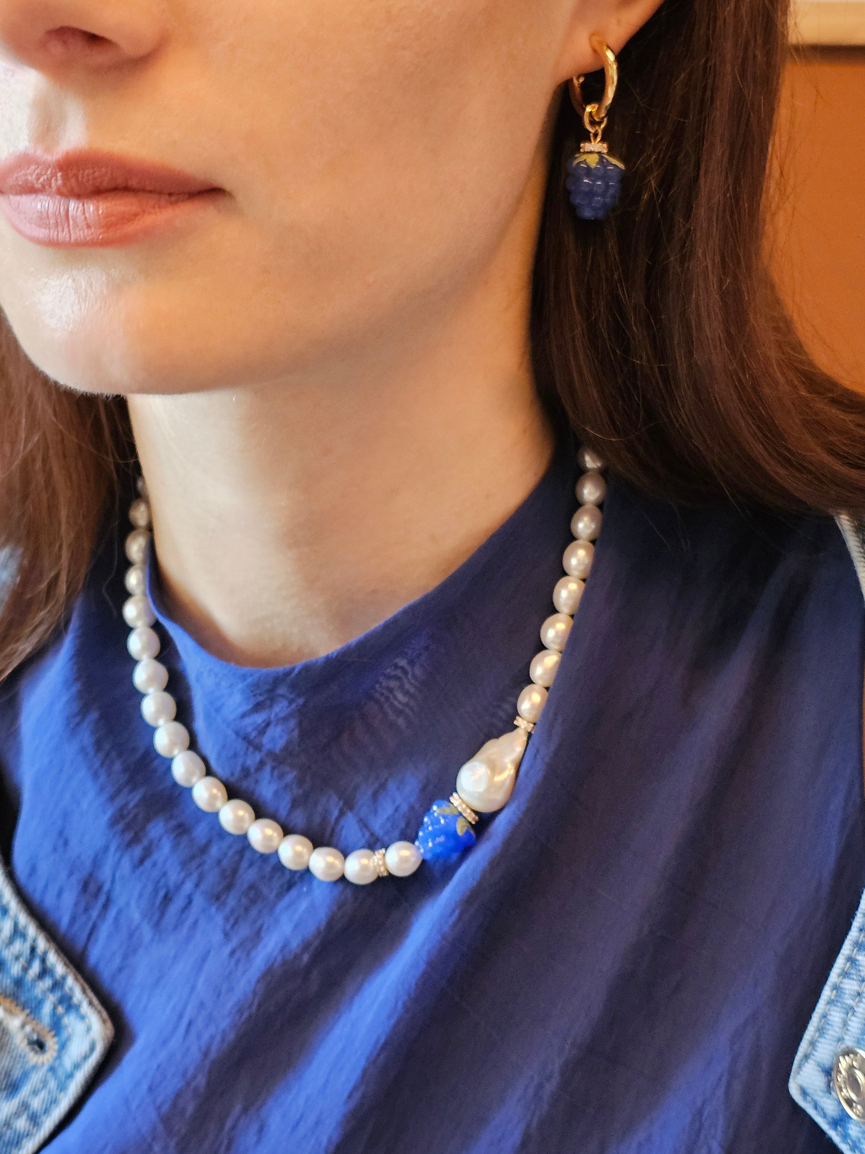 Blue Raspberry Freshwater Pearl Necklace PN031 - Elegant Jewelry for Women, Perfect for Parties, Weddings & Gifts