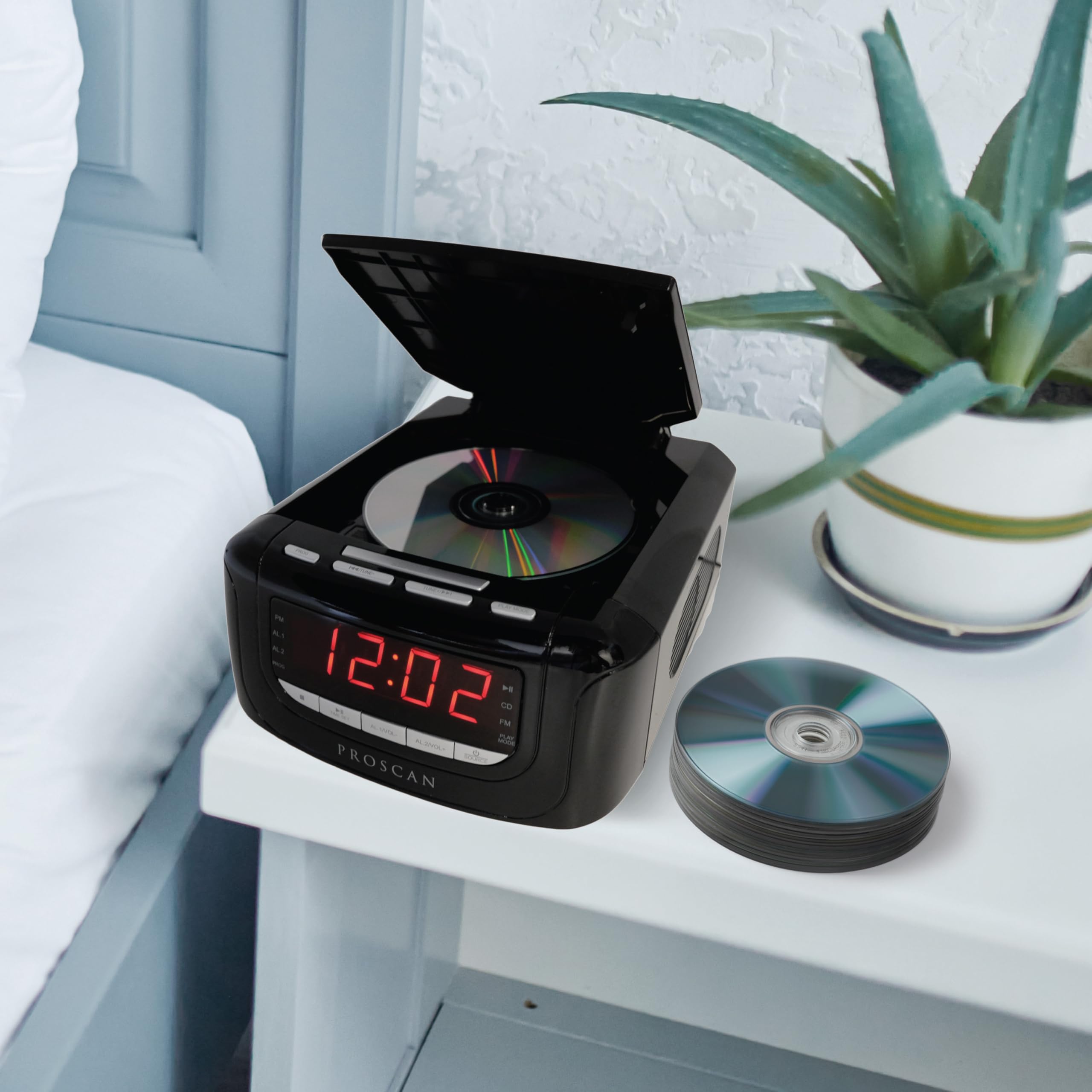 Sylvania SCR4986 Digital Alarm Clock Radio with CD Player, USB Charging Port & AM/FM Tuner - Black | Bedroom, Office, Dorm Essential for Music & Wake-Up