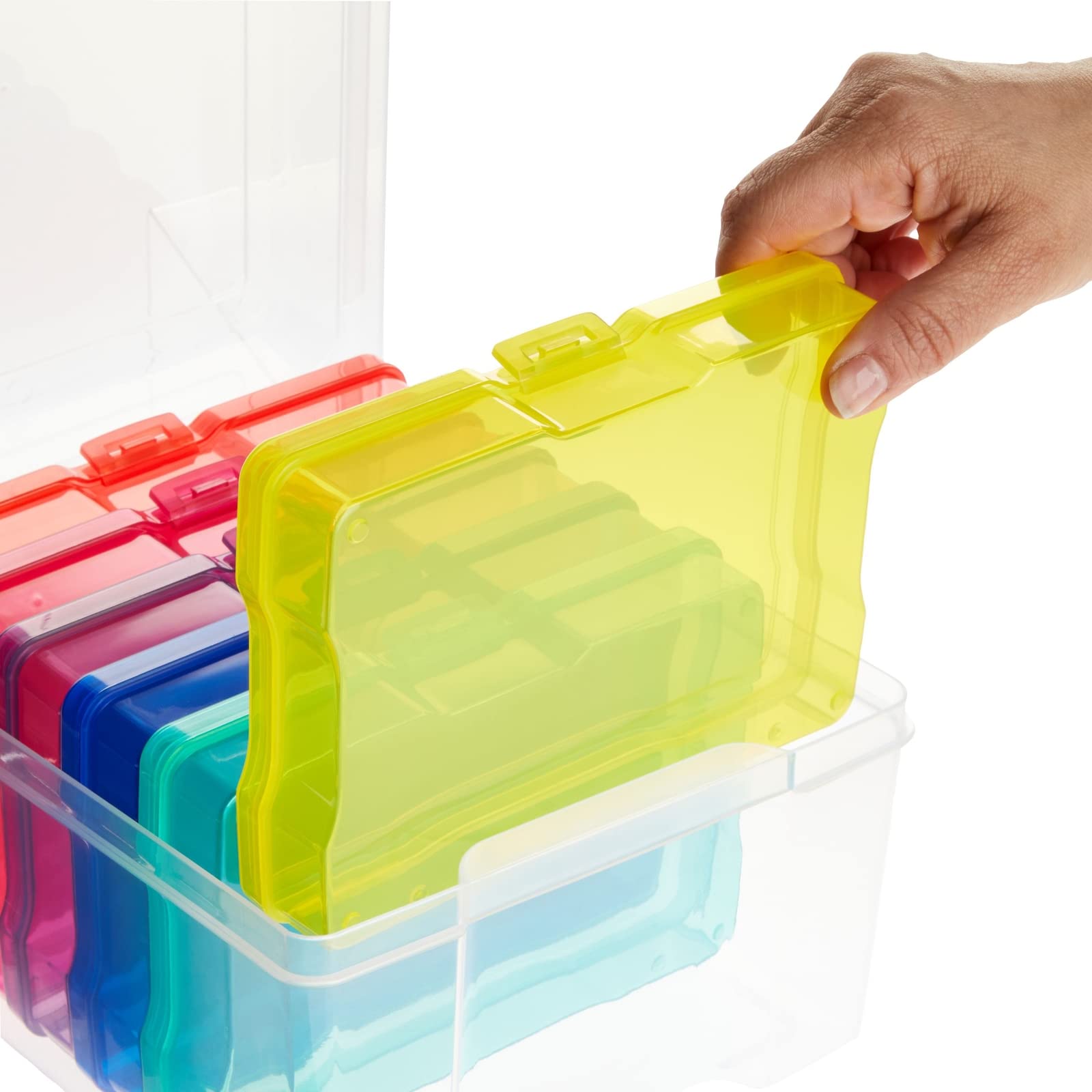 Paper Junkie 4 x 6 Inch Photo Storage Box Set - 6 Inner Cases & 1 Plastic Organizer Box for Stickers, Crafts, Seeds & Art Supplies | Perfect for Home, School & Classroom Organization | Compact Craft Storage Solution for Scrapbooking, Card Making & DIY Projects