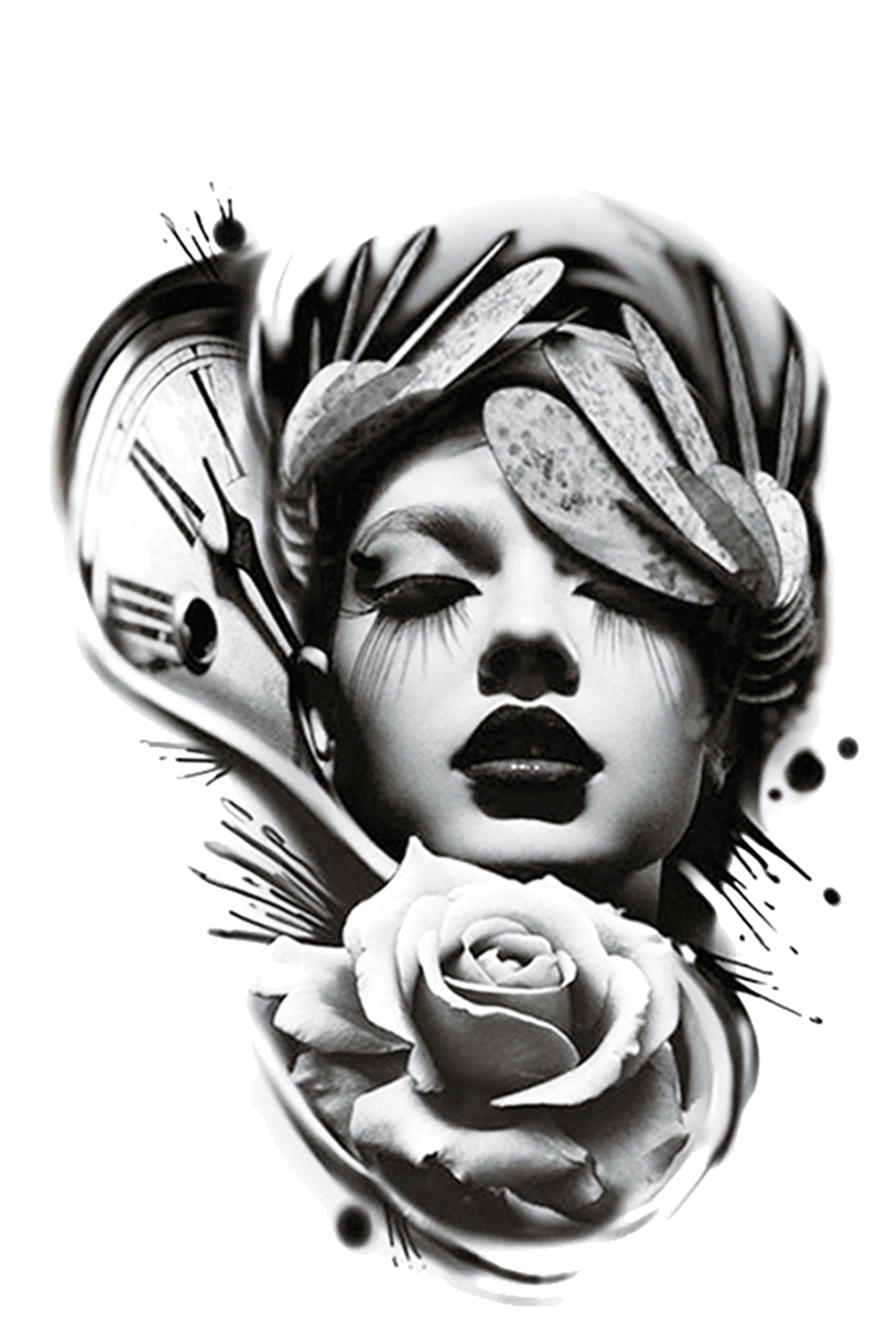 Waterproof Temporary Tattoo Stickers for Men & Women - 3D Realistic Flowers, Butterflies, Stars, Angels, Wolves & Armband Designs (21x15cm) | Perfect for Parties, Festivals, Cosplay & Body Art | TH-289