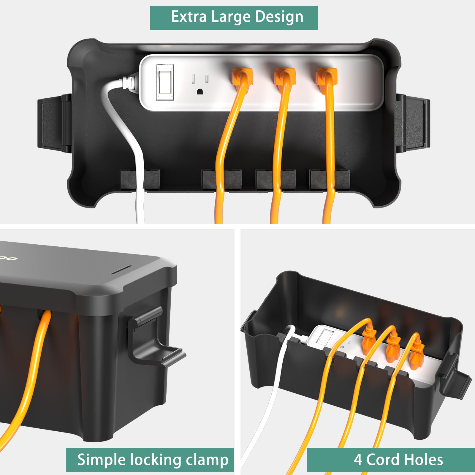 Diivoo Medium Outdoor Electrical Box - Waterproof & Weatherproof Extension Cord Cover for Outdoor Plugs, Black - Ideal for Patio, Garden, and Poolside Use
