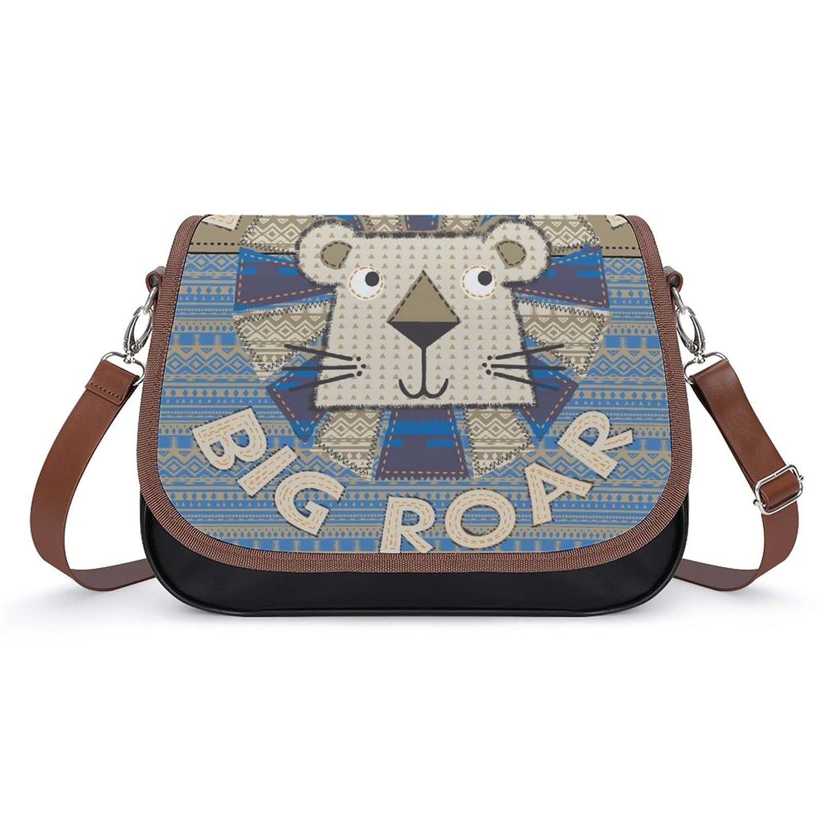 Stylish Women's Crossbody Leather Satchel Bag - Cute Cartoon Lion Print Shoulder Purse for Daily Use | Perfect for Work, Travel & Casual Outings