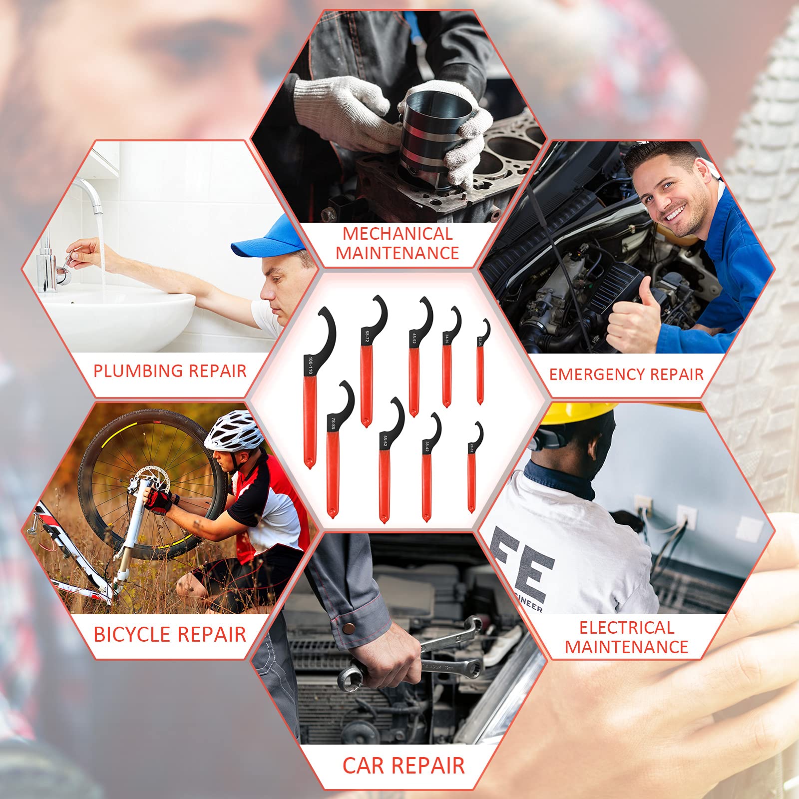 Honoson 9-Piece Adjustable Spanner Wrench Set - Steel Coilover Wrenches for Suspension & Shock Adjustments - Perfect for Automotive Repair, DIY Mechanics, and Off-Road Vehicle Maintenance