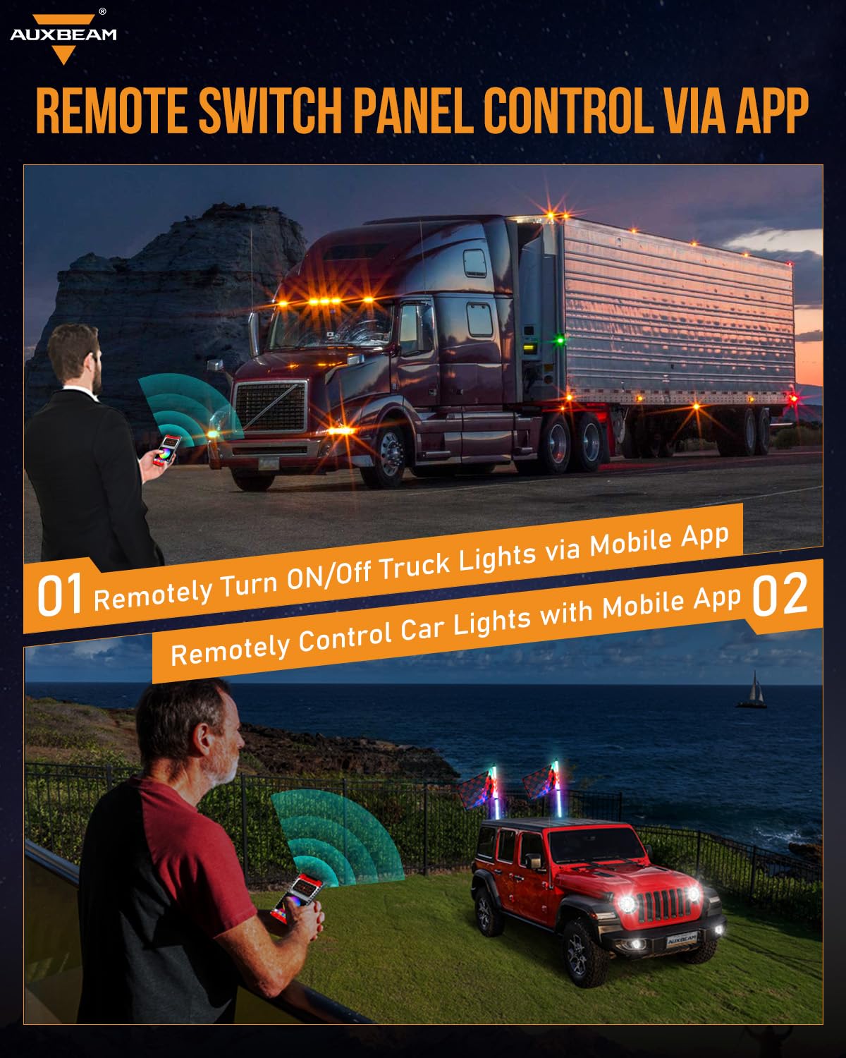 Auxbeam AR-800 8 Gang RGB Bluetooth Switch Panel - 12-24V Waterproof LED Backlit Toggle & Momentary Switches for Trucks, SUVs, ATVs, Marine & RVs | Off-Roading, Camping & Vehicle Customization | 2-Year Warranty