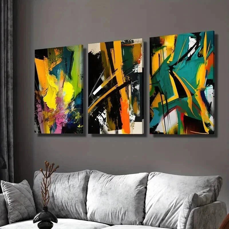 3-Piece Abstract Colorful Paint Background Wall Art Set - 60x90cm Framed Canvas - High Quality Print - 100% Australian Made - Ready to Hang - Perfect for Living Room, Bedroom & Office Decor