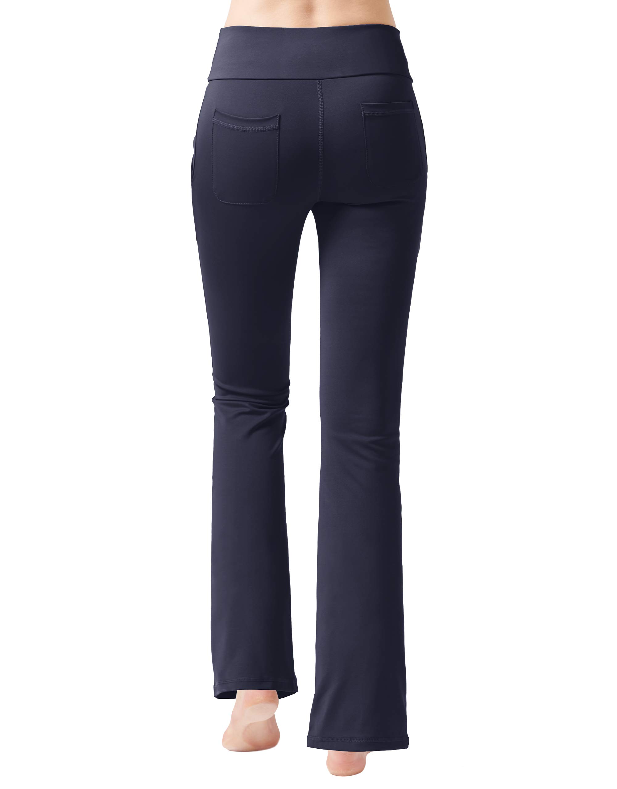 Nuveti Women's High Waisted Bootcut Yoga Pants with 4 Pockets - Tummy Control Workout & Office Pants - Stretchy Bootleg Dress Pants for Yoga, Gym, Work & Casual Wear