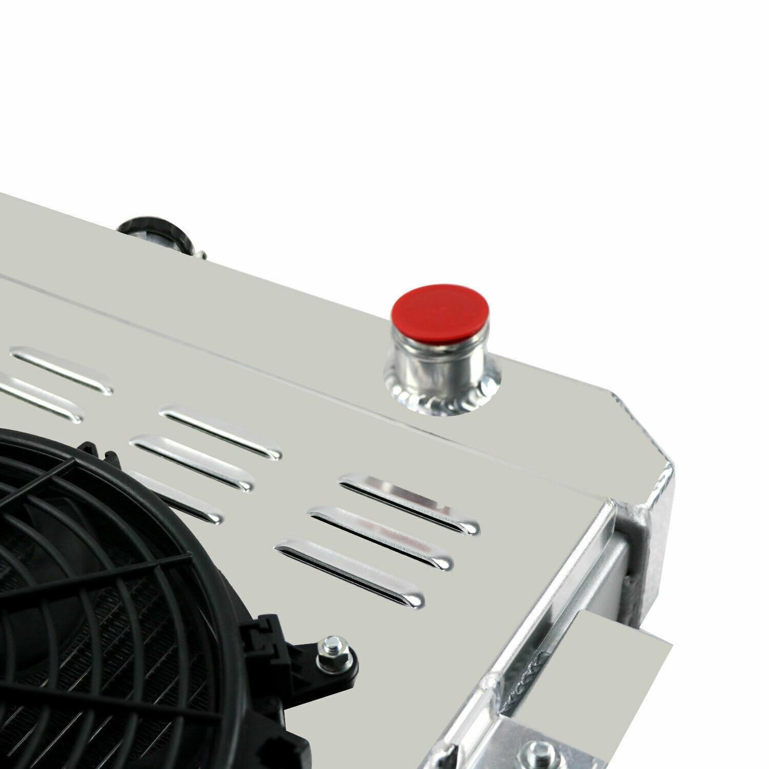 4 Row Aluminum Radiator with Shroud Fan & Relay for Jeep CJ5 CJ6 CJ7 Scrambler 3.8L 4.2L 5.0L I6 (1972-1986) - High Performance Cooling Upgrade for Off-Road & Classic Jeep Restoration