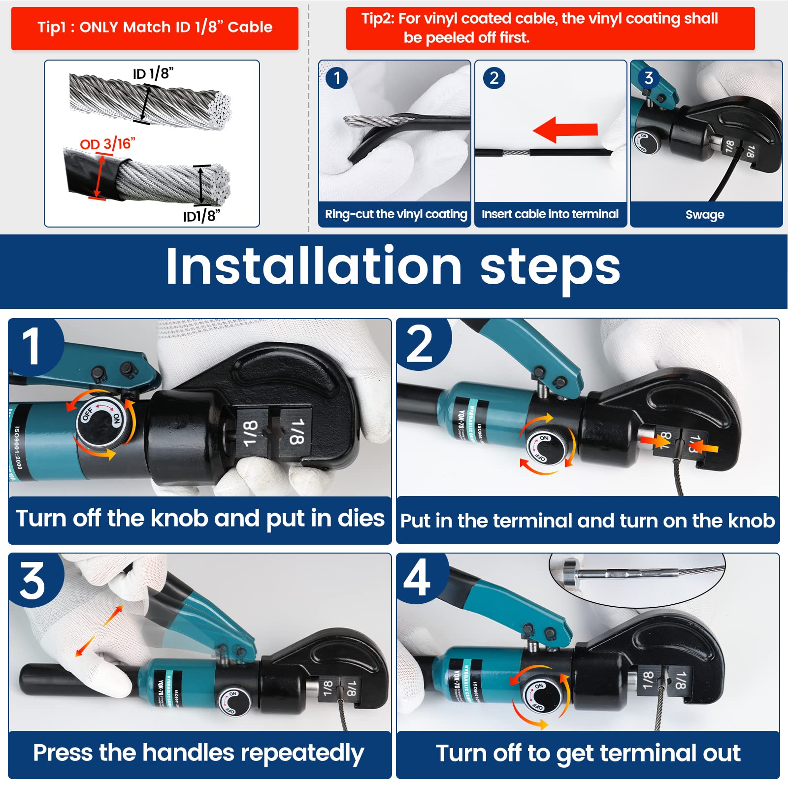 Muzata Upgraded Hydraulic Crimping Tool for 1/8