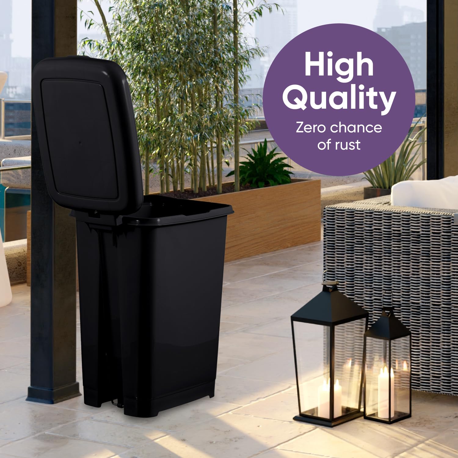 Superio 64 Qt Slim Step-On Pedal Trash Can - 16 Gallon Black Kitchen & Home Garbage Bin with Durable Metal Pedal | Perfect for Under Sink, Office, Bathroom & Outdoor Waste Disposal
